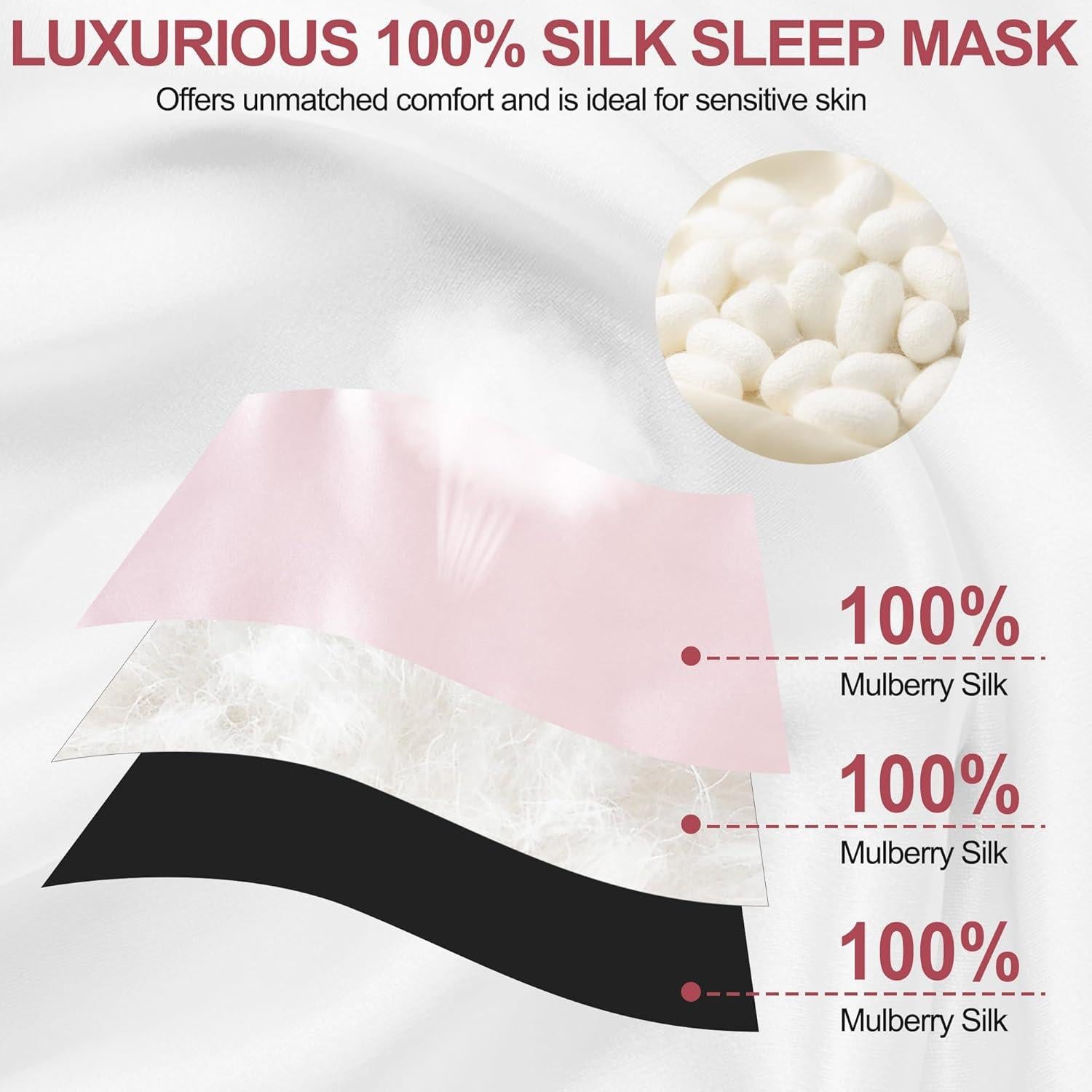 Máscara de Sueño 100% Seda Pyopbow Rosa Ajustable