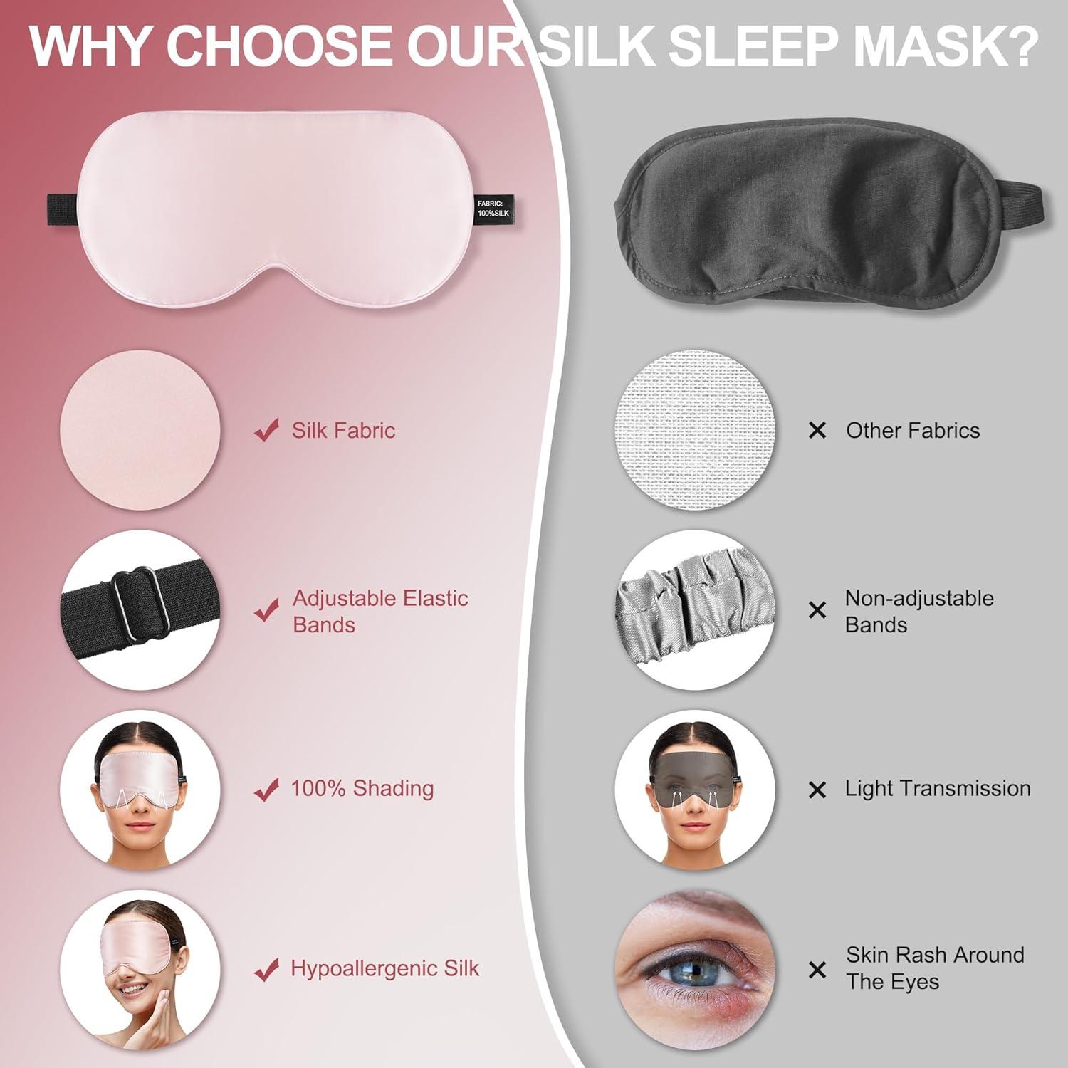 Máscara de Sueño 100% Seda Pyopbow Rosa Ajustable