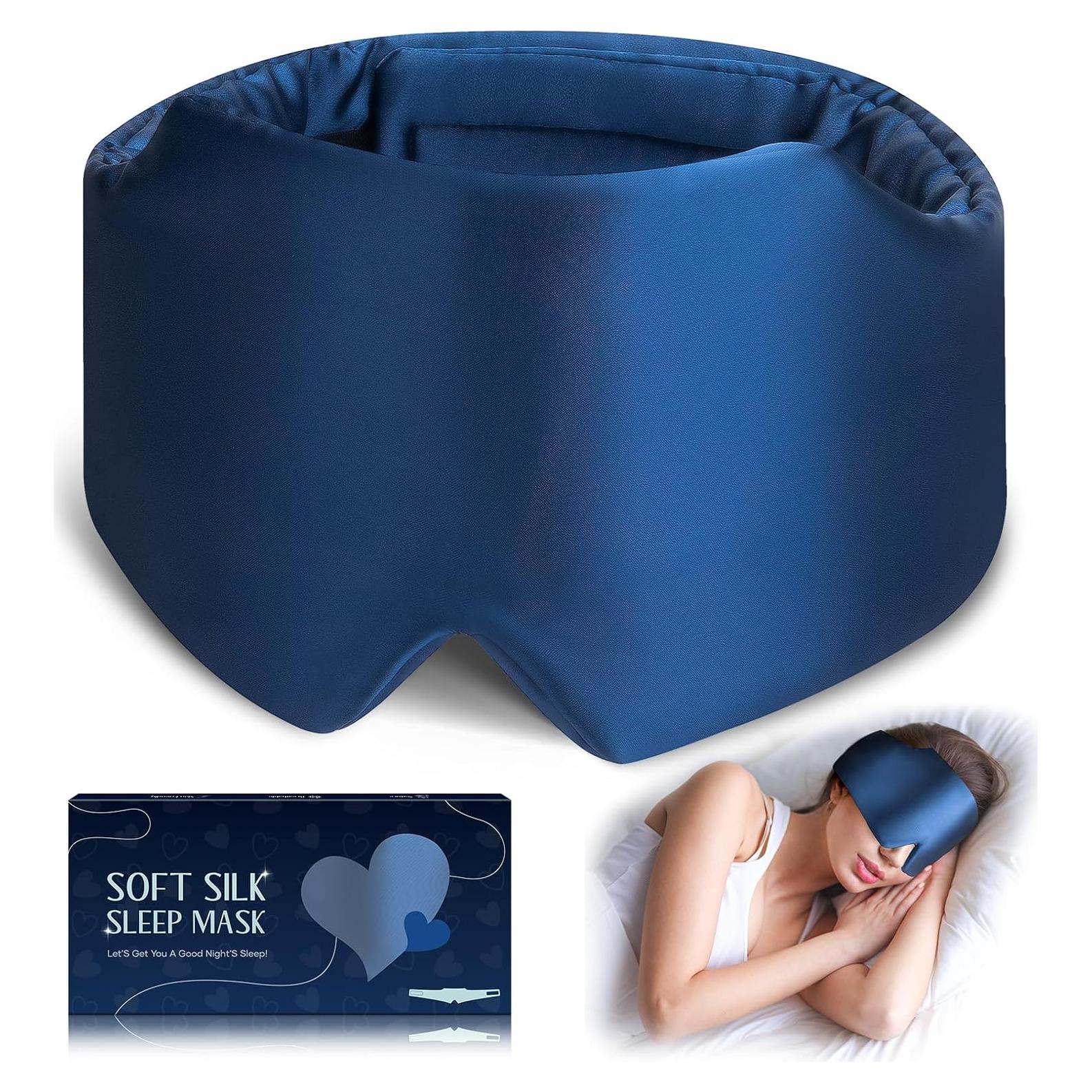 Máscara de Sueño de Seda Zinpaza Ajustable Azul Marino