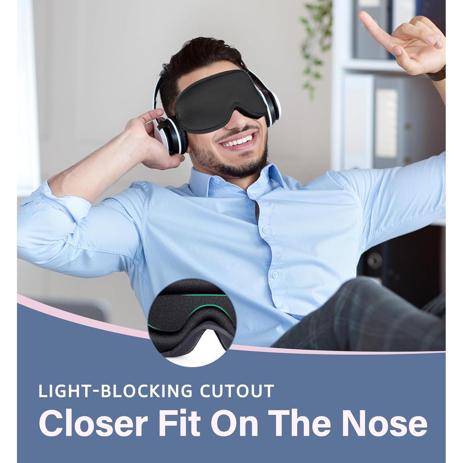 Máscara de Sueño HiRui 3D Ajustable para Bloquear Luz - Negro