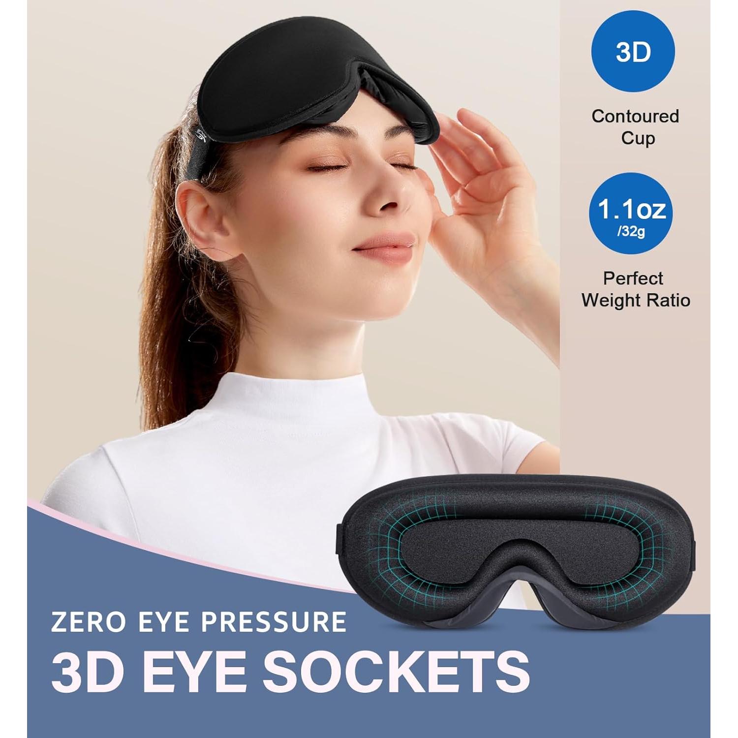 Máscara de Sueño HiRui 3D Ajustable para Bloquear Luz - Negro