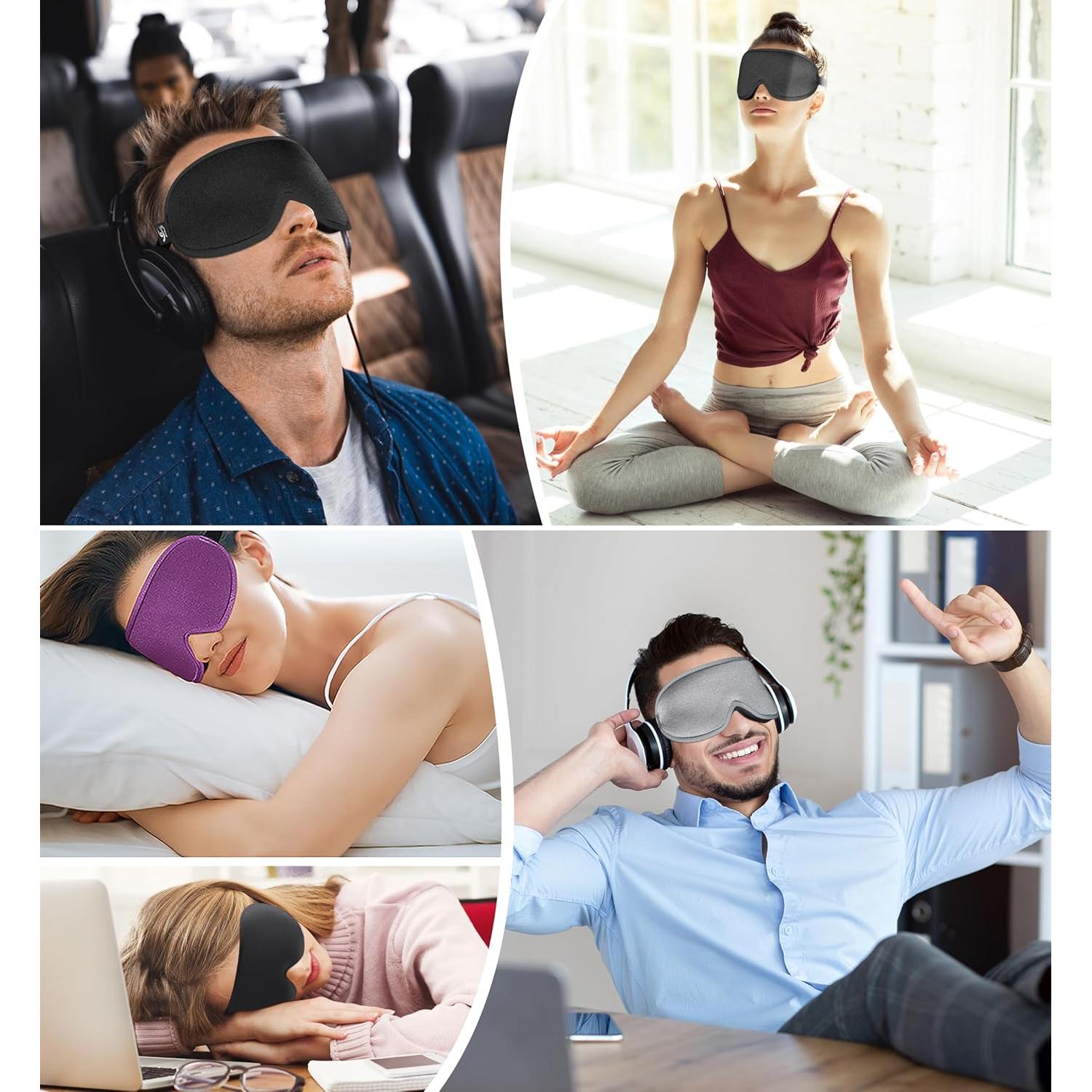 Máscara de Sueño HiRui 3D Ajustable para Bloquear Luz - Negro