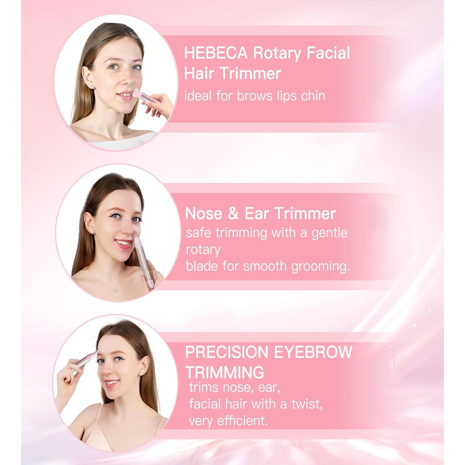 Recortador de Vello Facial 3en1 HEBECA Rosa Recargable
