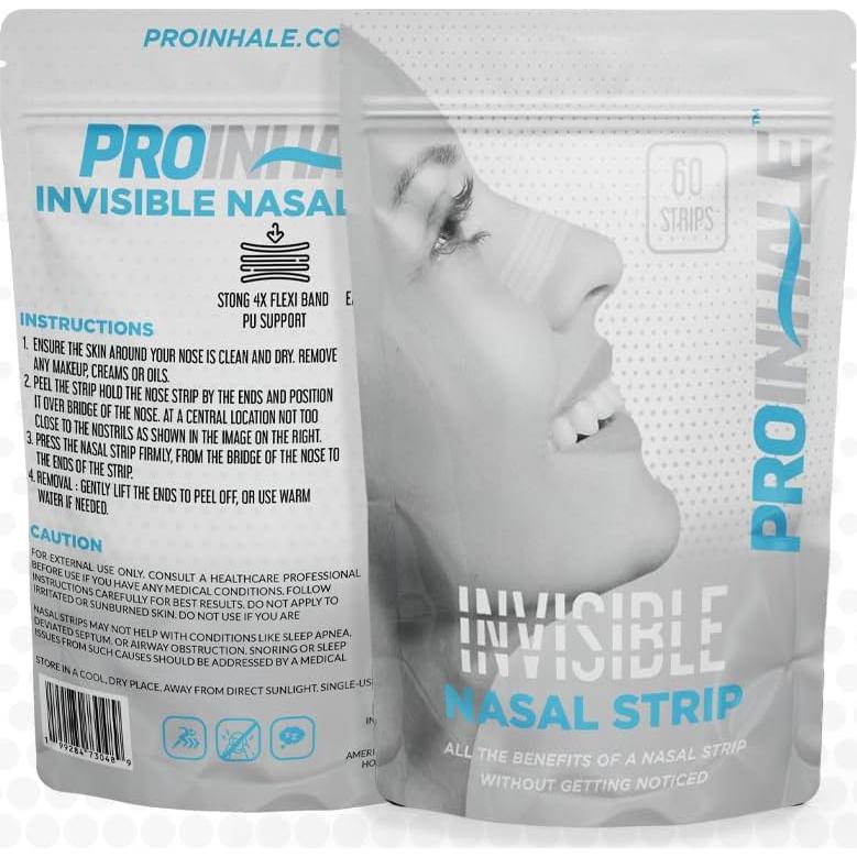 Tiras Nasales Atléticas ProInhale™ - 60 Tiras Flexibles