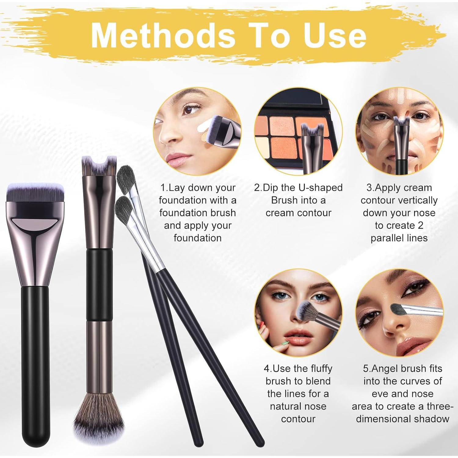 Set de Brochas para Contorno de Nariz MBAIYO 4Pcs en Forma de U