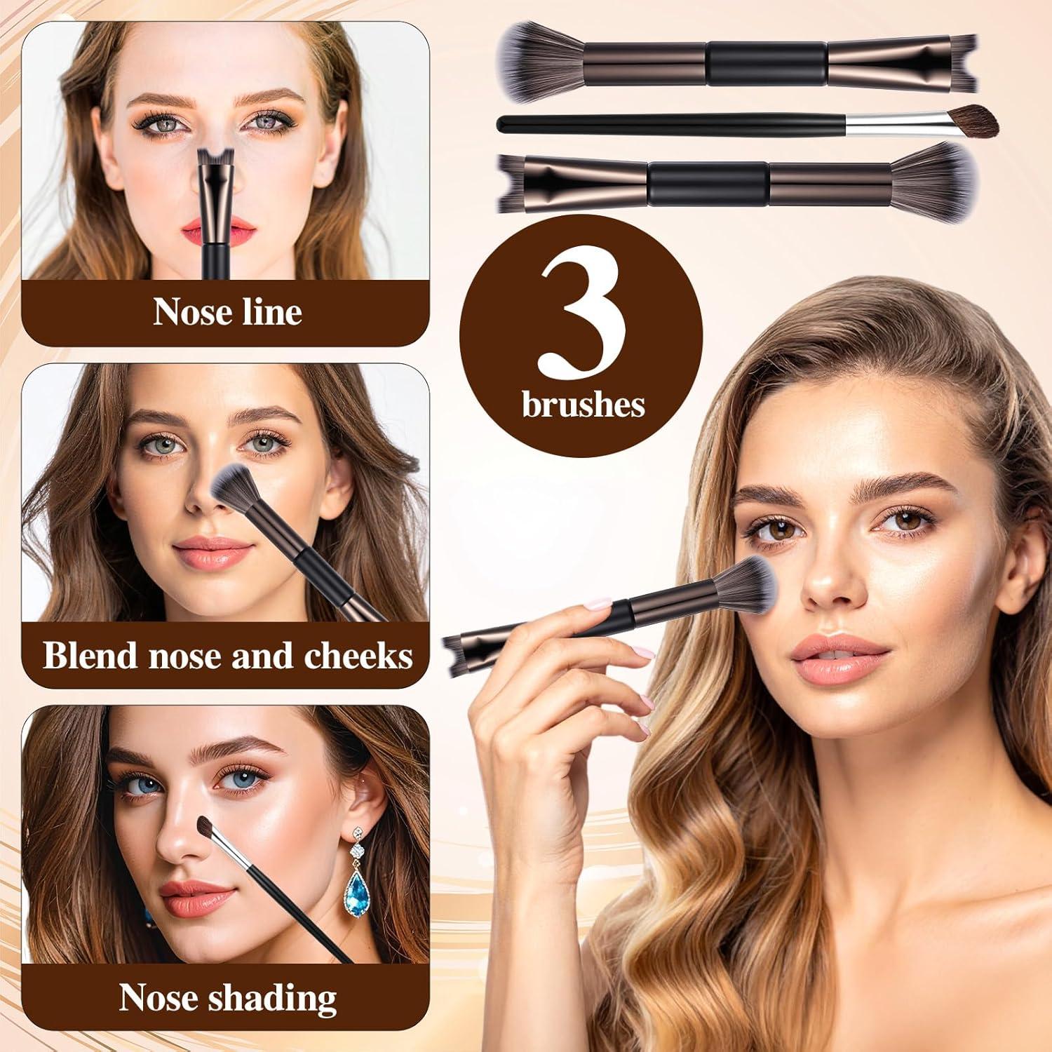 Set de 3 Pinceles de Contorno de Nariz YBEATY 2-en-1