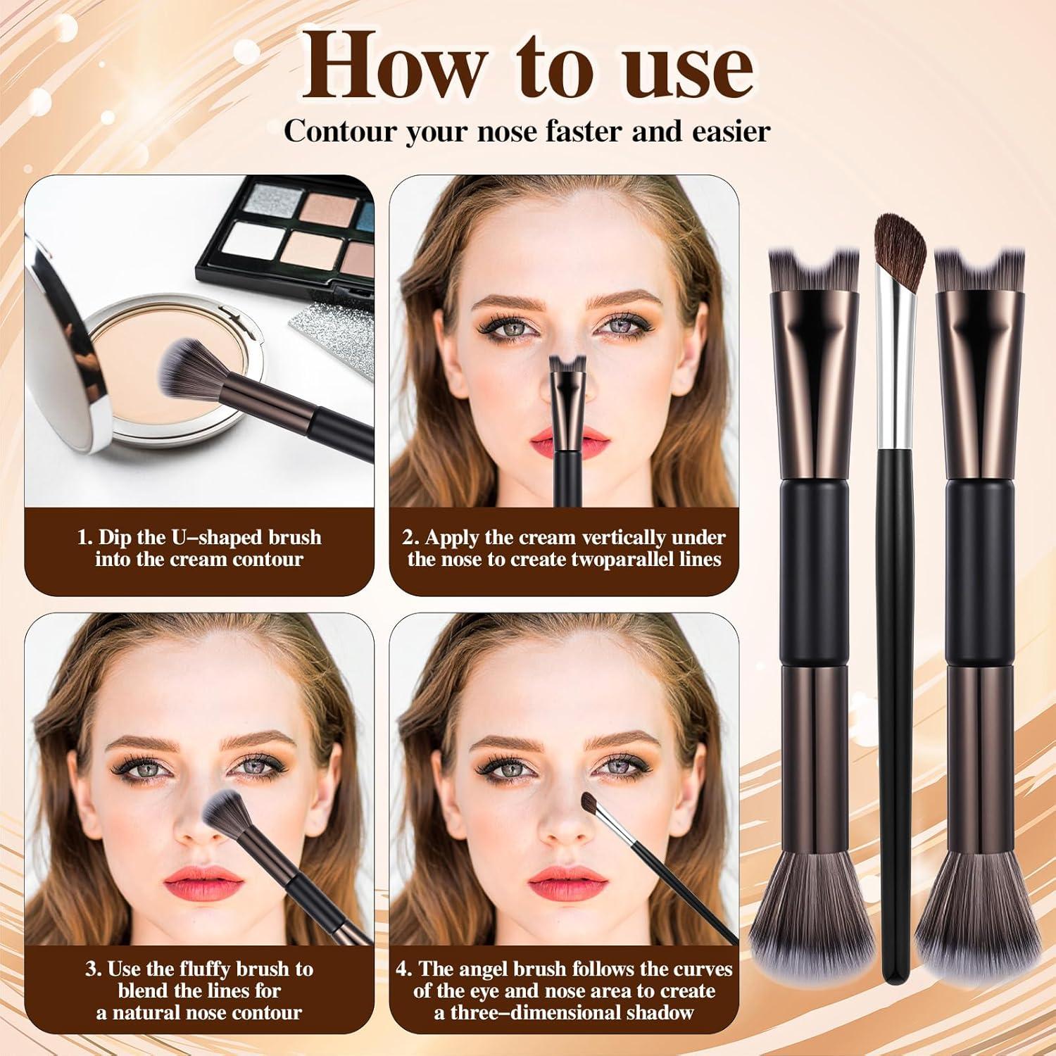 Set de 3 Pinceles de Contorno de Nariz YBEATY 2-en-1