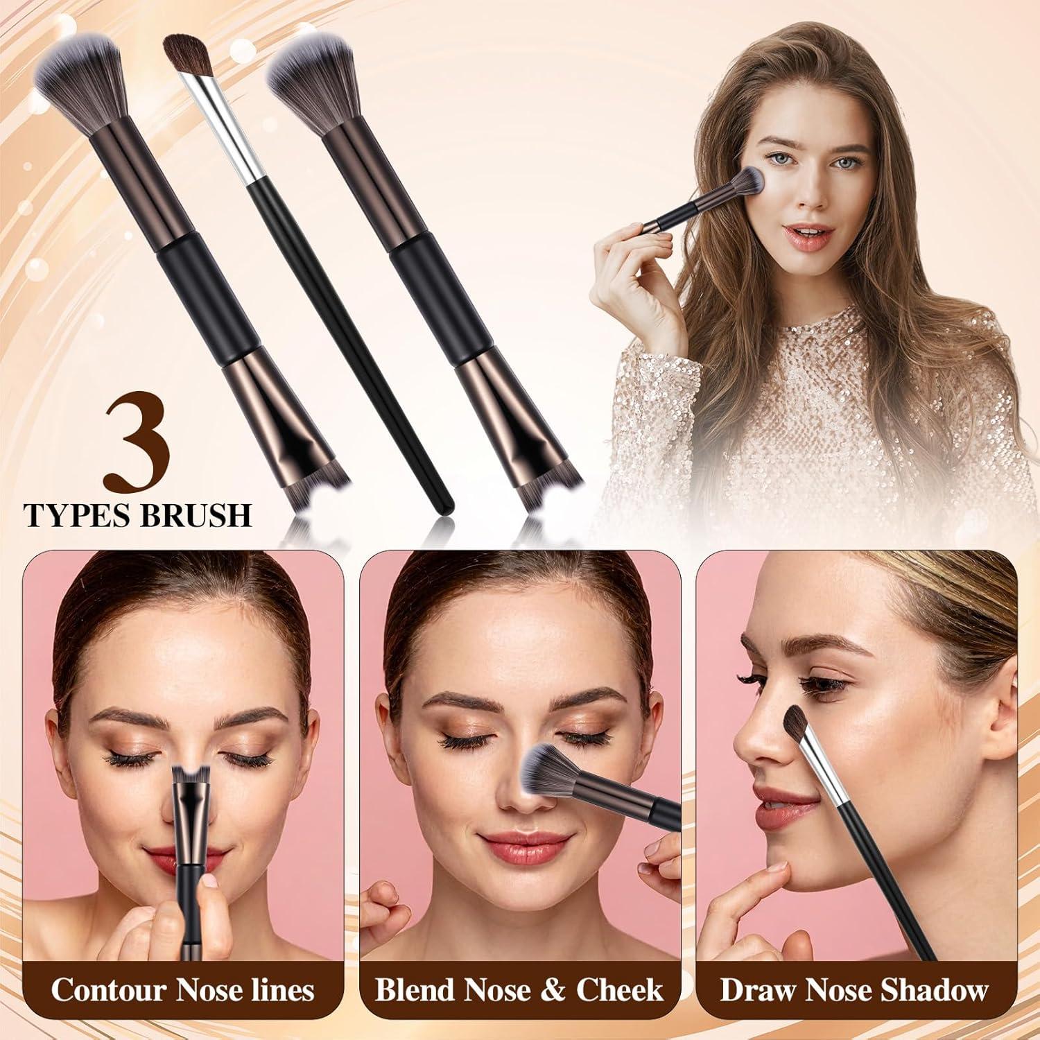 Set de 3 Pinceles de Contorno de Nariz YBEATY 2-en-1