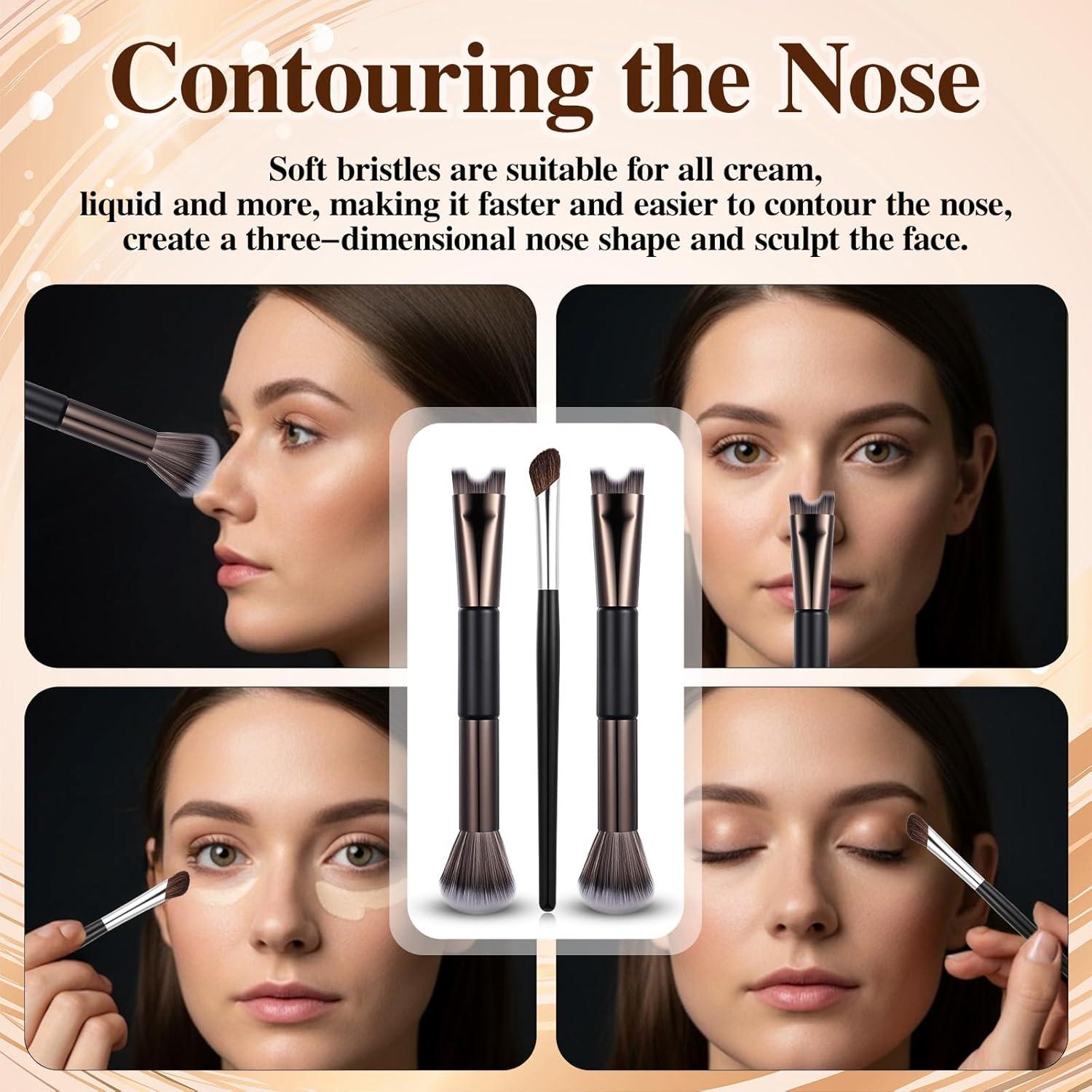 Set de 3 Pinceles de Contorno de Nariz YBEATY 2-en-1