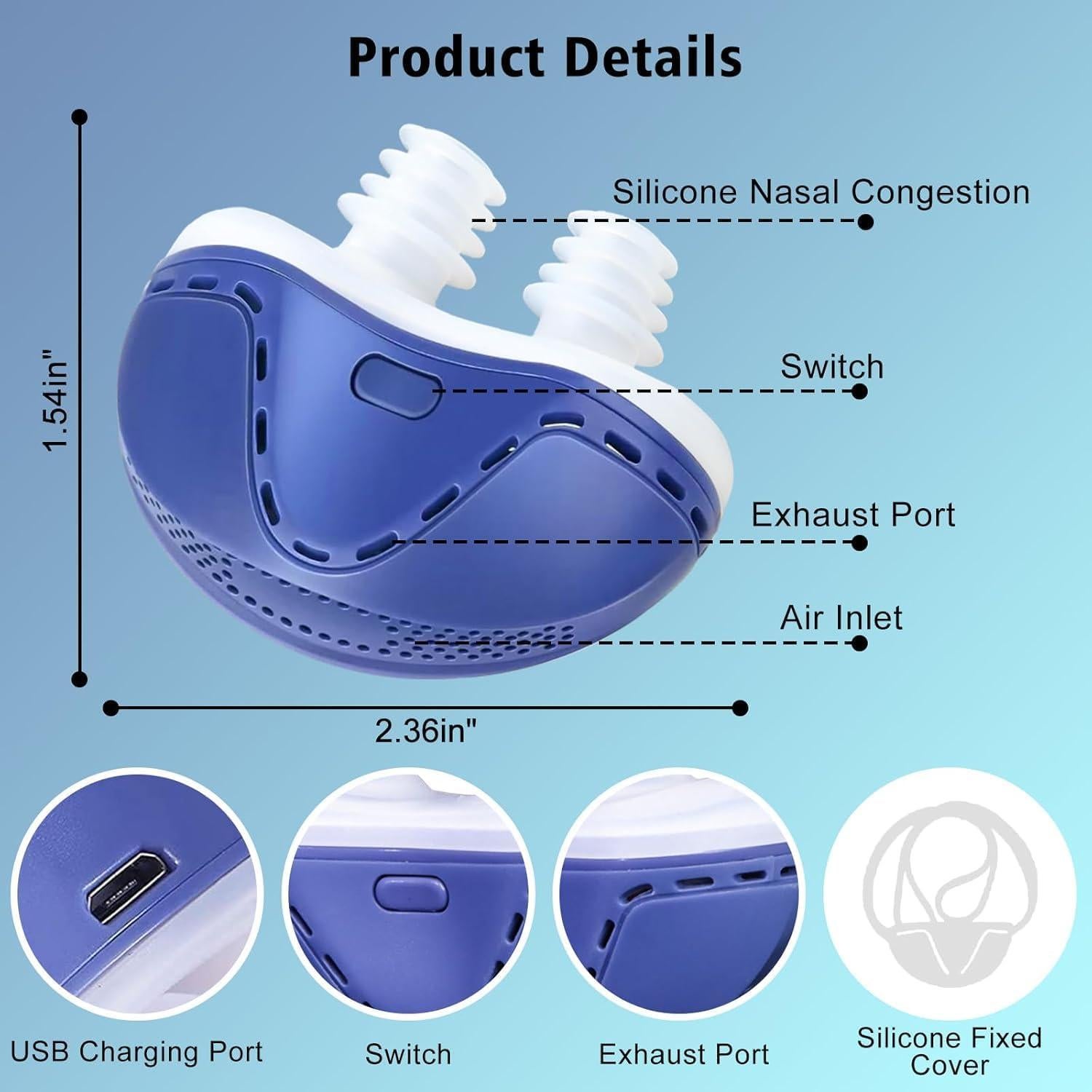 Dispositivo Anti Ronquidos Anitiate, Recargable, Azul