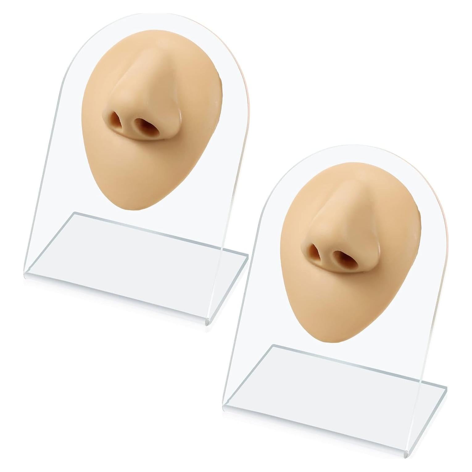 2 Piezas Nariz de Silicona Realista con Soporte Acrílico
