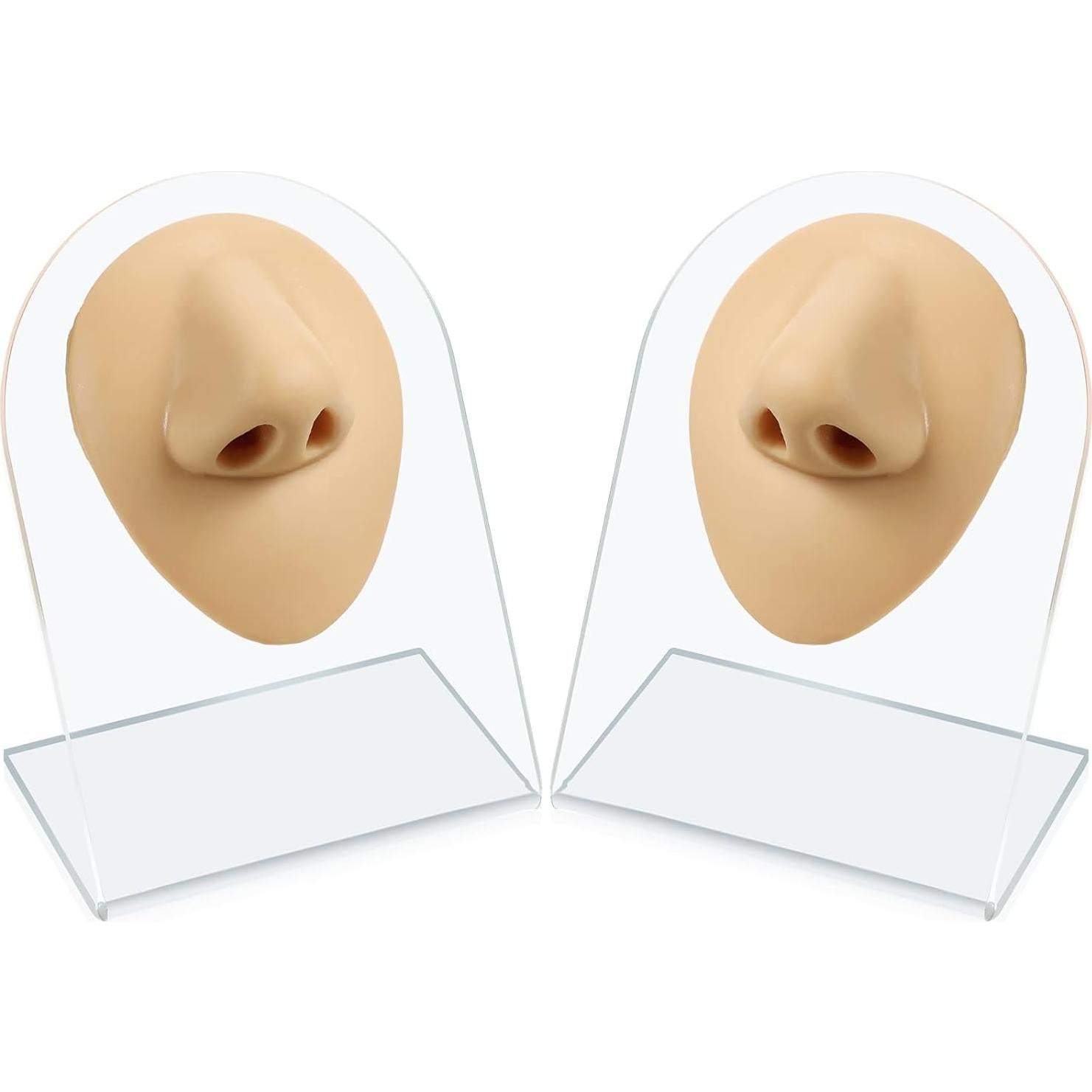 2 Piezas Nariz de Silicona Realista con Soporte Acrílico