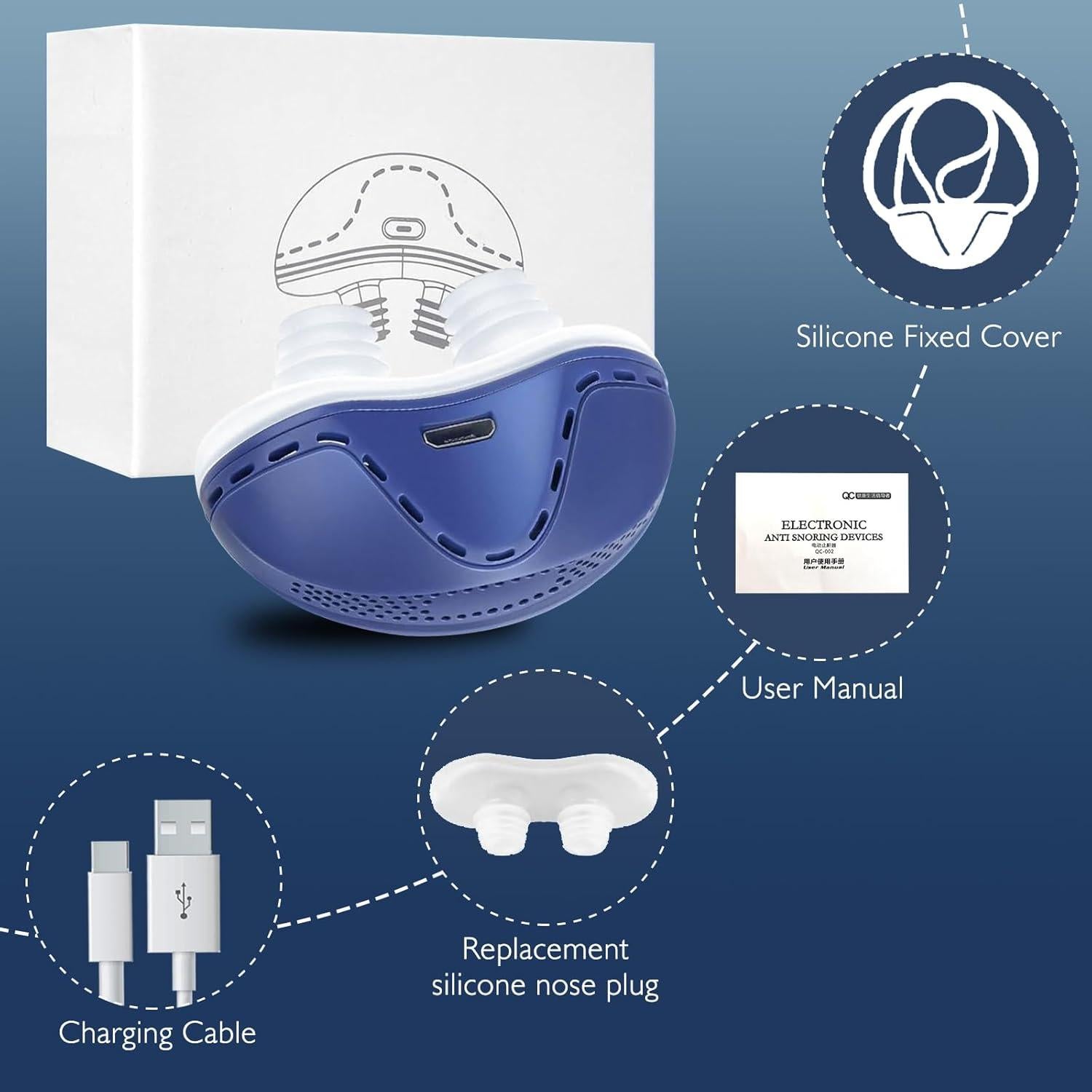Dispositivo Anti Ronquidos NBF Azul, Ventilador Turbo Dual, Recargable