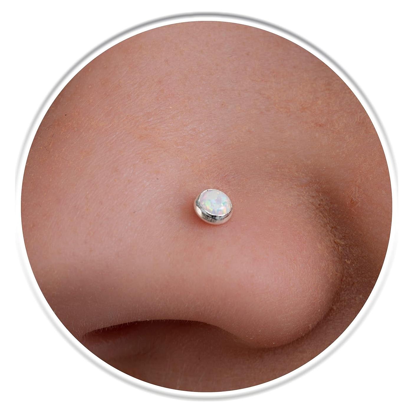 Stud de Nariz Plata Esterlina 925 Ópalo Blanco 22 Gauge