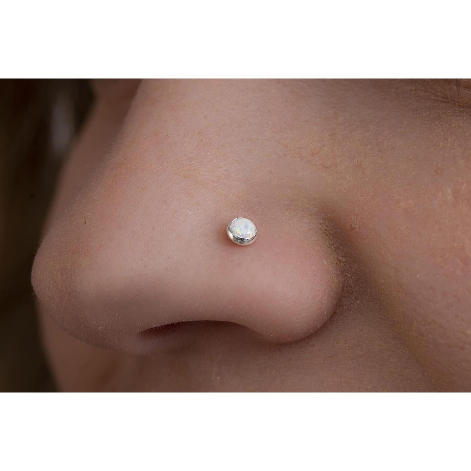 Stud de Nariz Plata Esterlina 925 Ópalo Blanco 22 Gauge