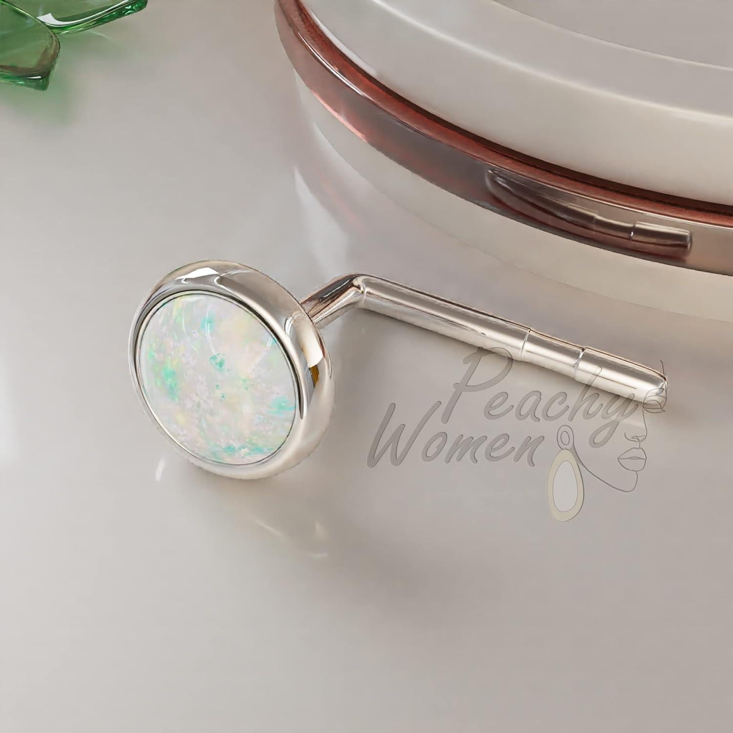 Stud de Nariz Plata Esterlina 925 Ópalo Blanco 22 Gauge