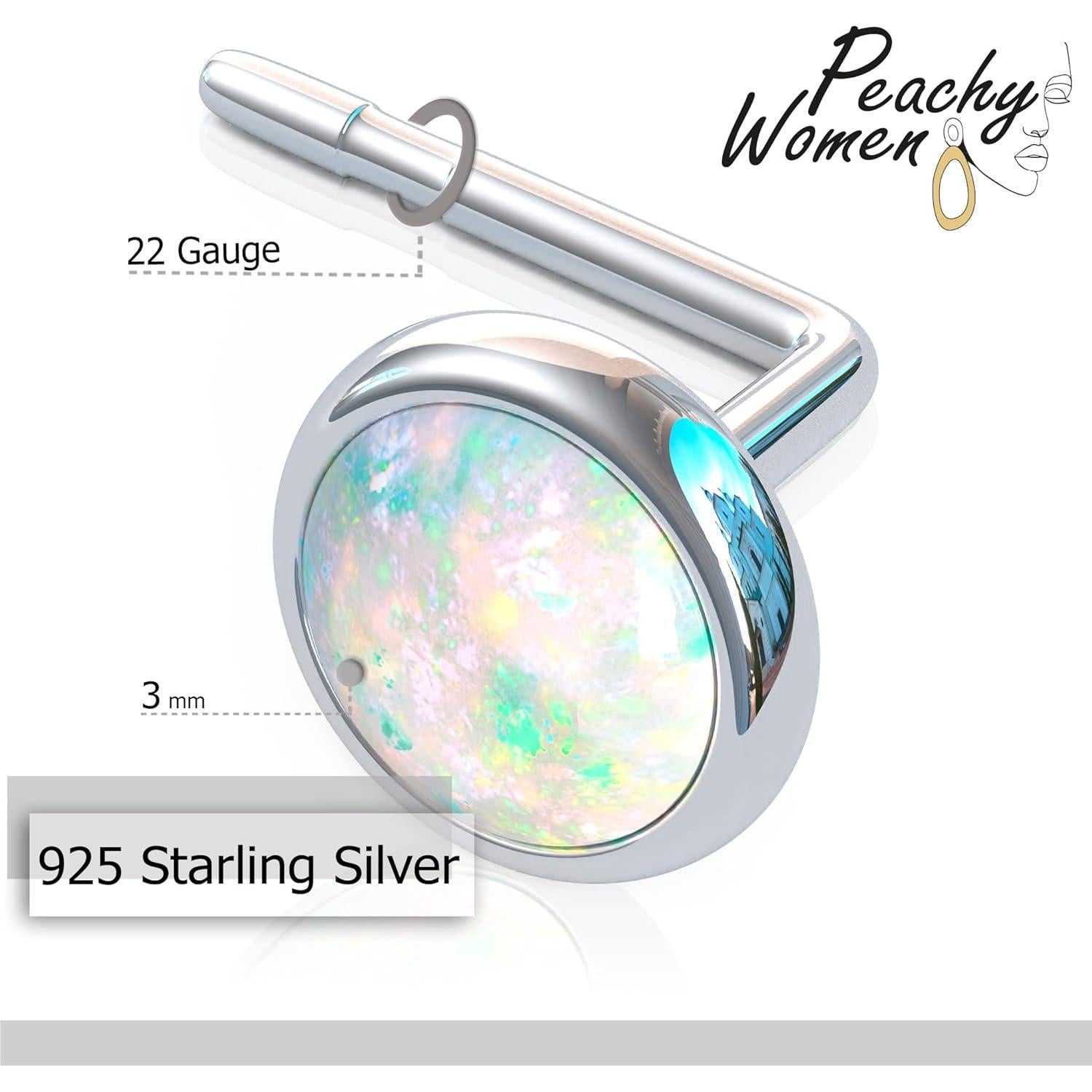 Stud de Nariz Plata Esterlina 925 Ópalo Blanco 22 Gauge