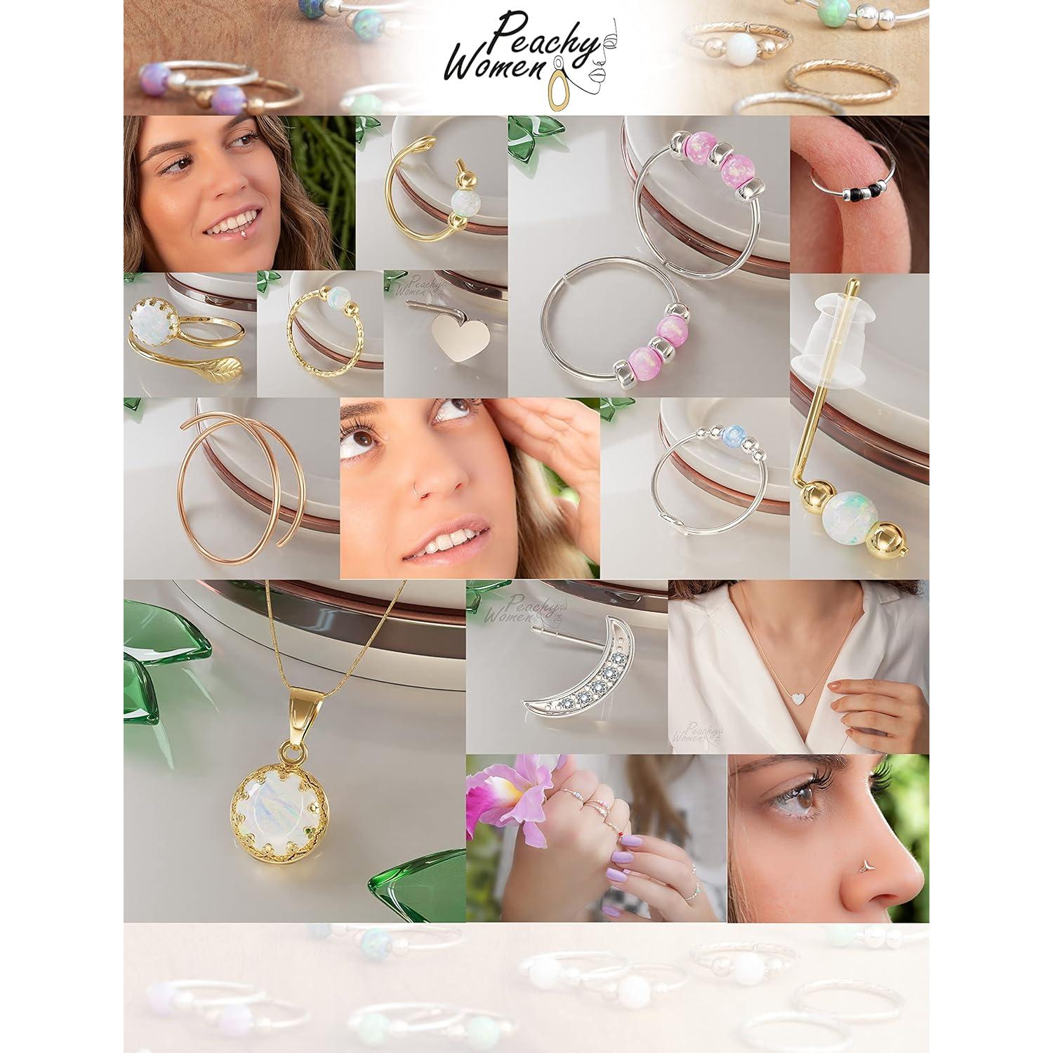 Stud de Nariz Plata Esterlina 925 Ópalo Blanco 22 Gauge