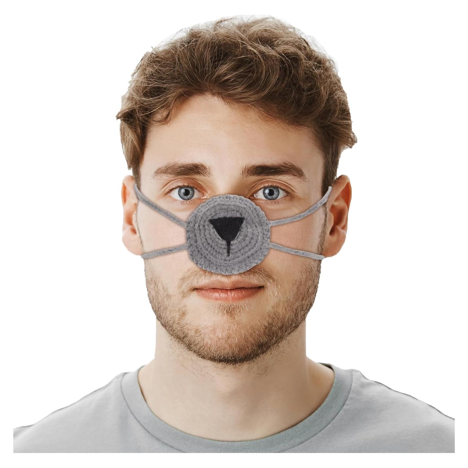 Calentador de Nariz de Crochet FunisFun Gris - Invierno Animal