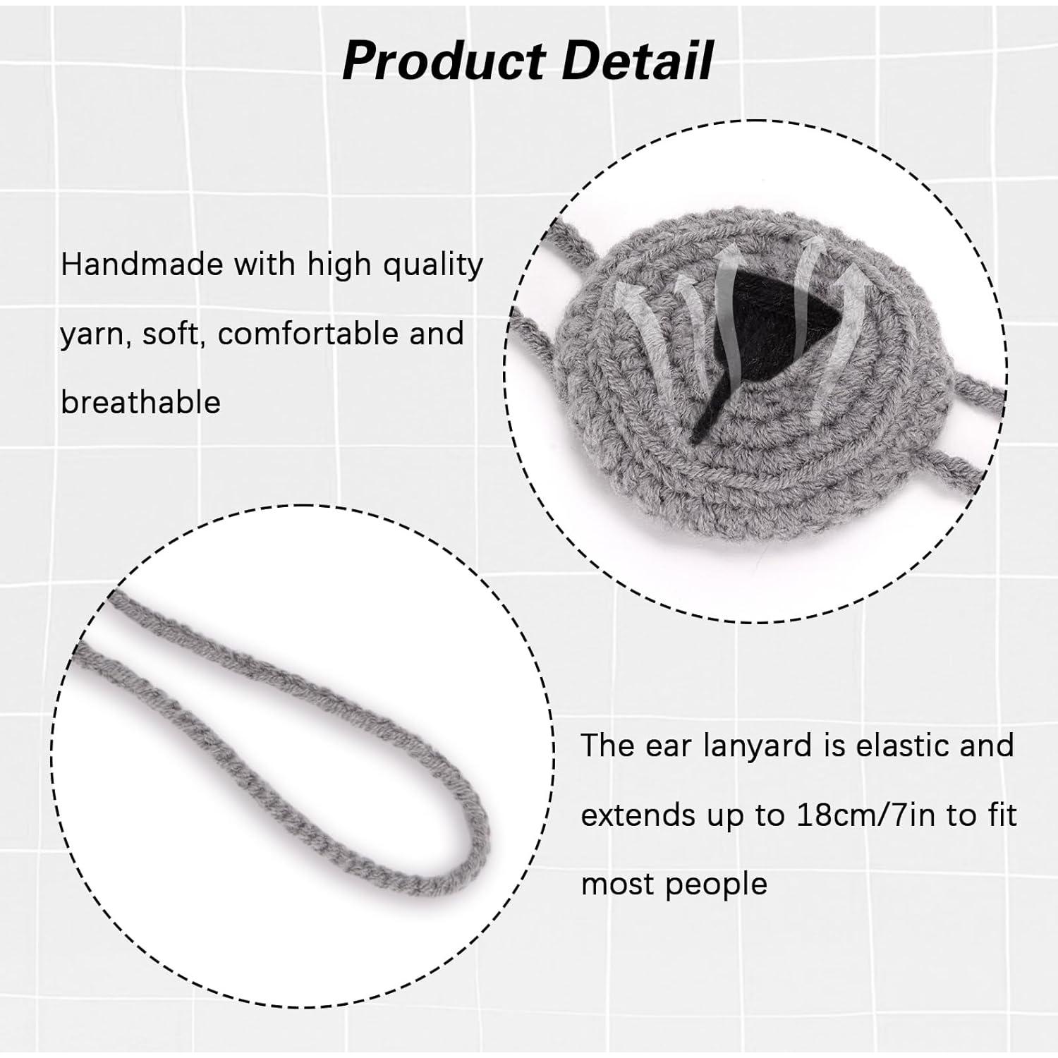 Calentador de Nariz de Crochet FunisFun Gris - Invierno Animal