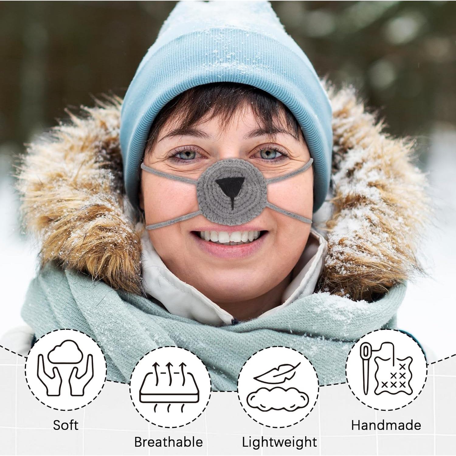 Calentador de Nariz de Crochet FunisFun Gris - Invierno Animal