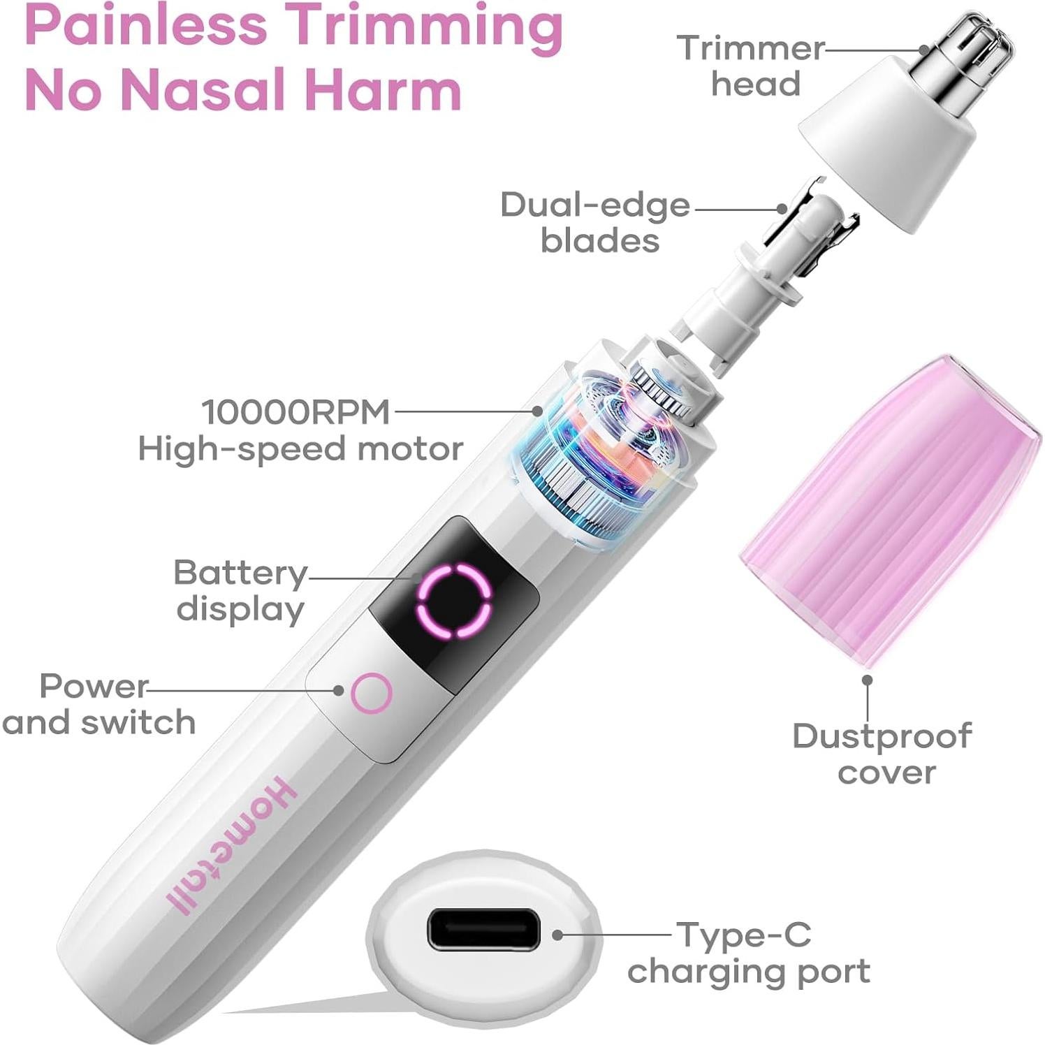 Recortador de Vello Nasal y Facial A - Recargable 10,000 RPM