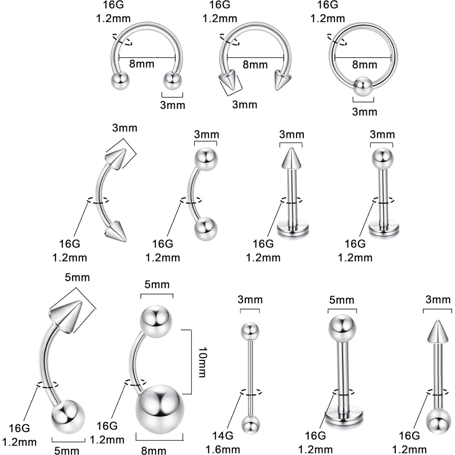 Juego de Joyería de Piercing Corporal 142 Piezas Ubjuliwa