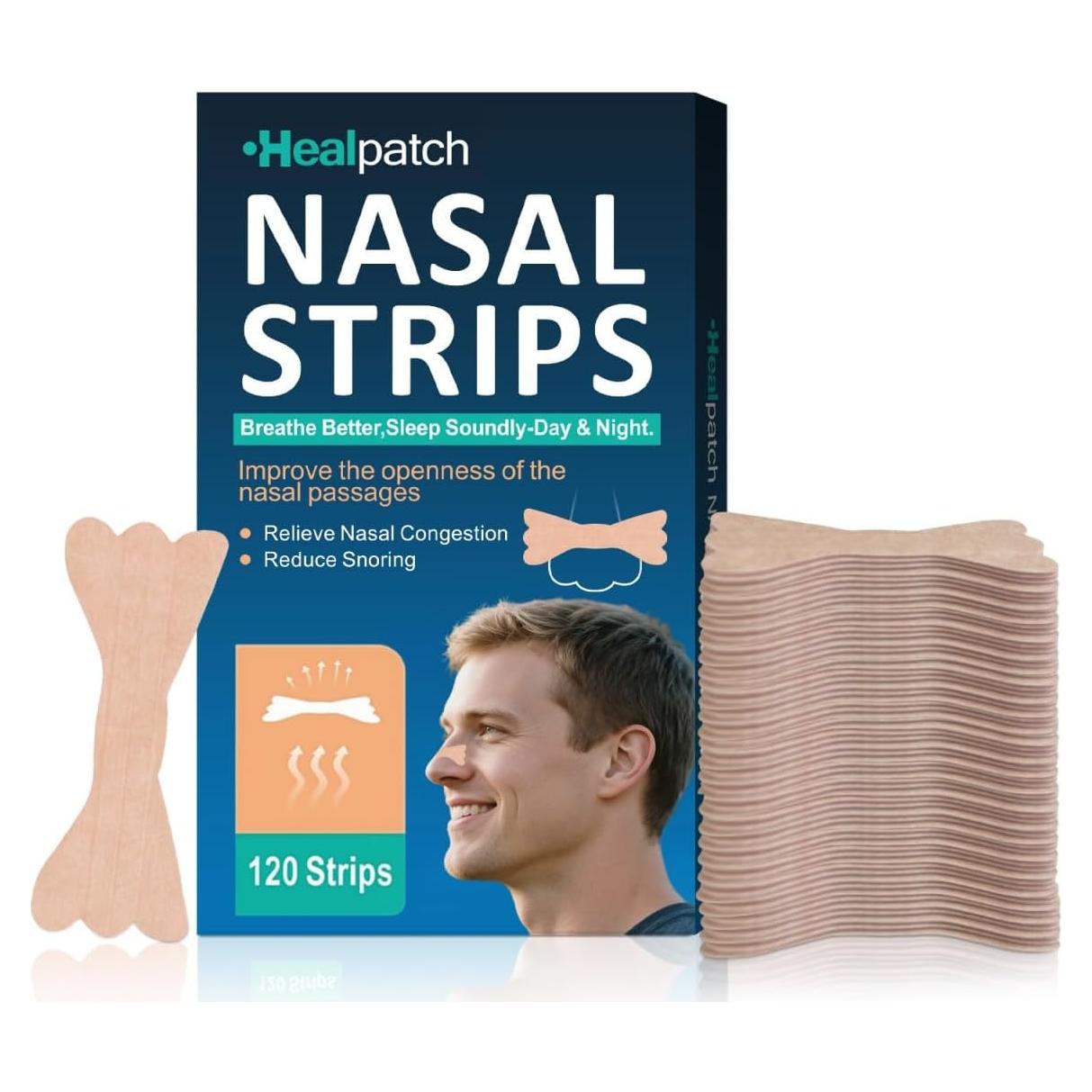 Tiras Nasales Healpatch 120 Unidades para Ronquidos y Congestión