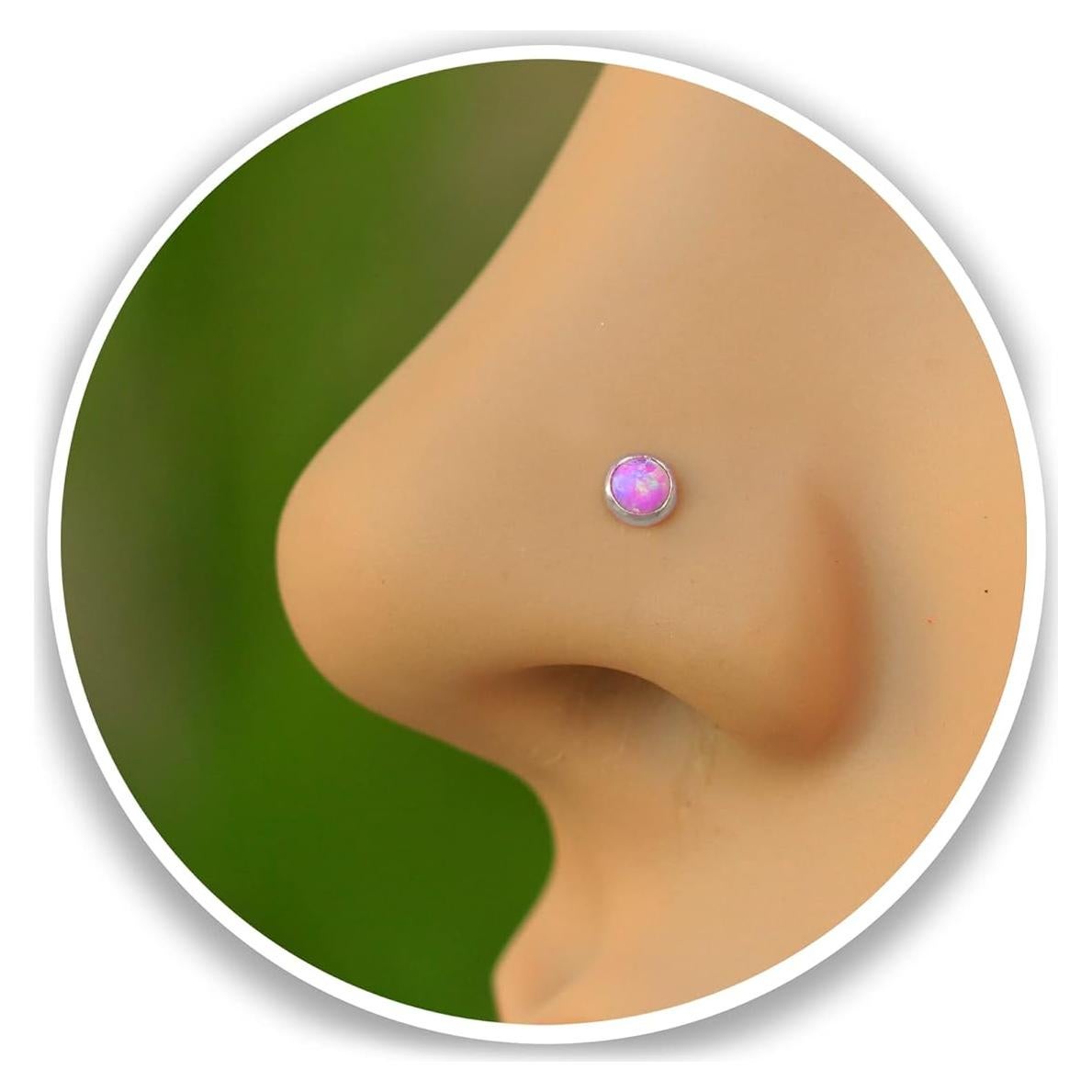 Stud de Nariz de Ópalo Rosa 3mm Plata Esterlina 925