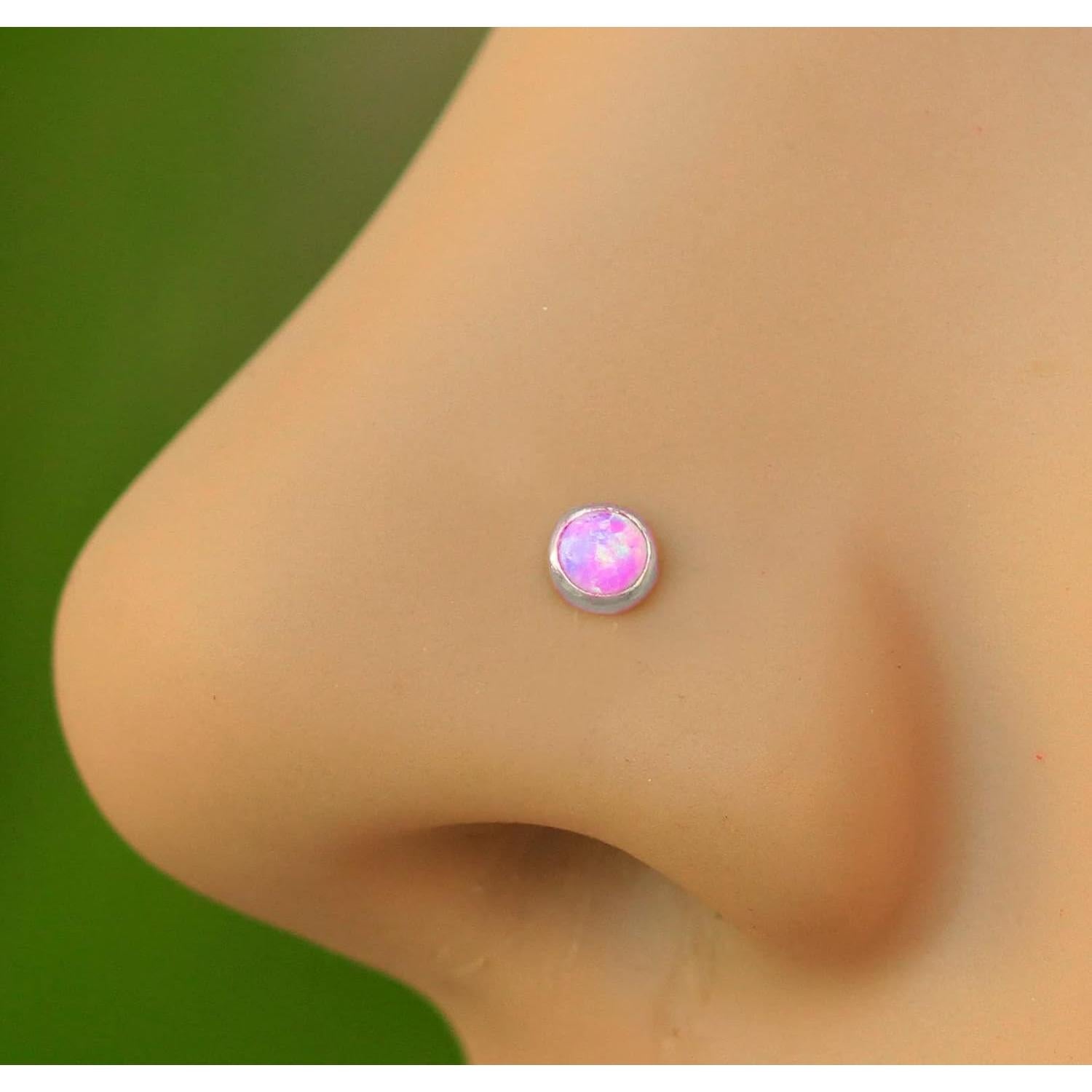 Stud de Nariz de Ópalo Rosa 3mm Plata Esterlina 925