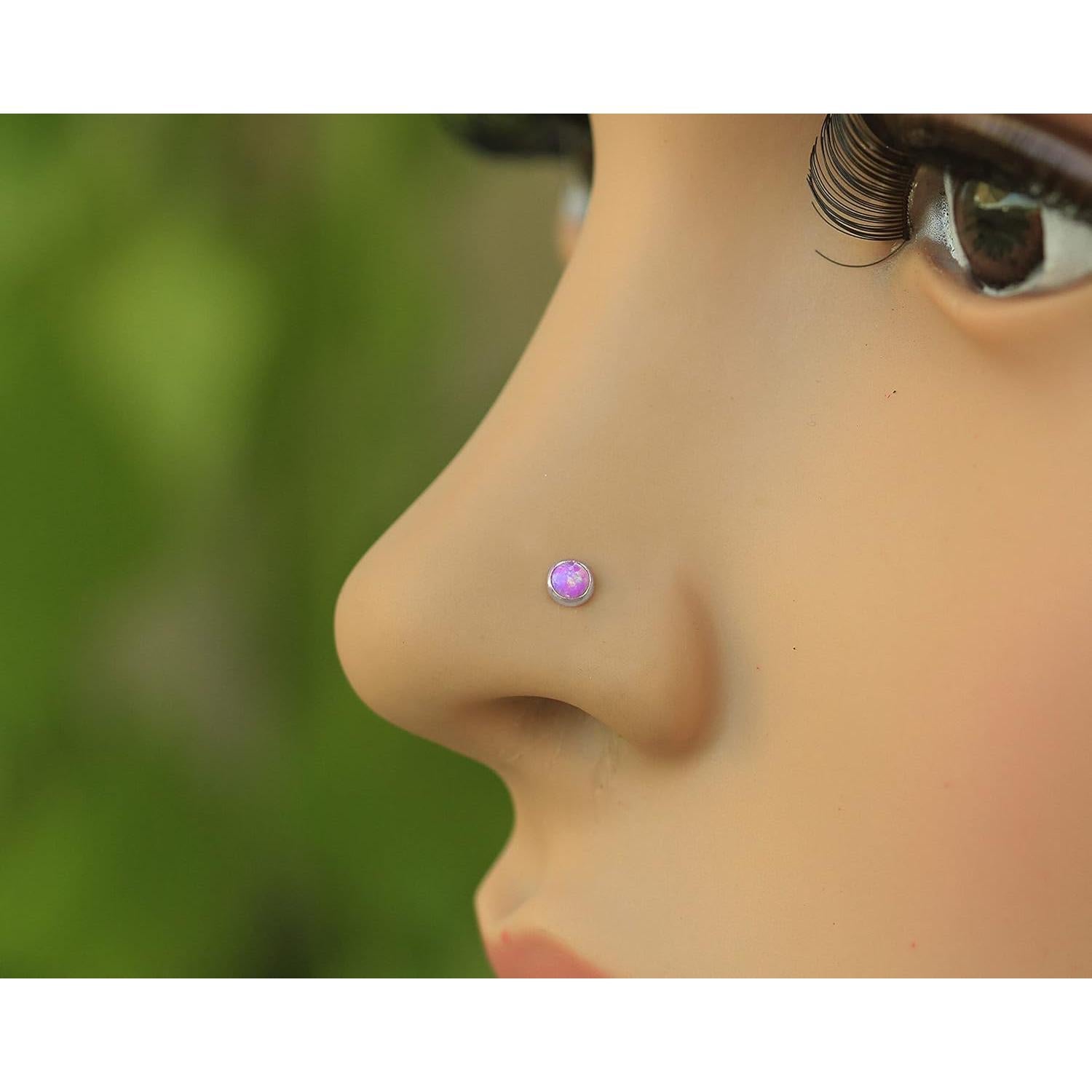 Stud de Nariz de Ópalo Rosa 3mm Plata Esterlina 925