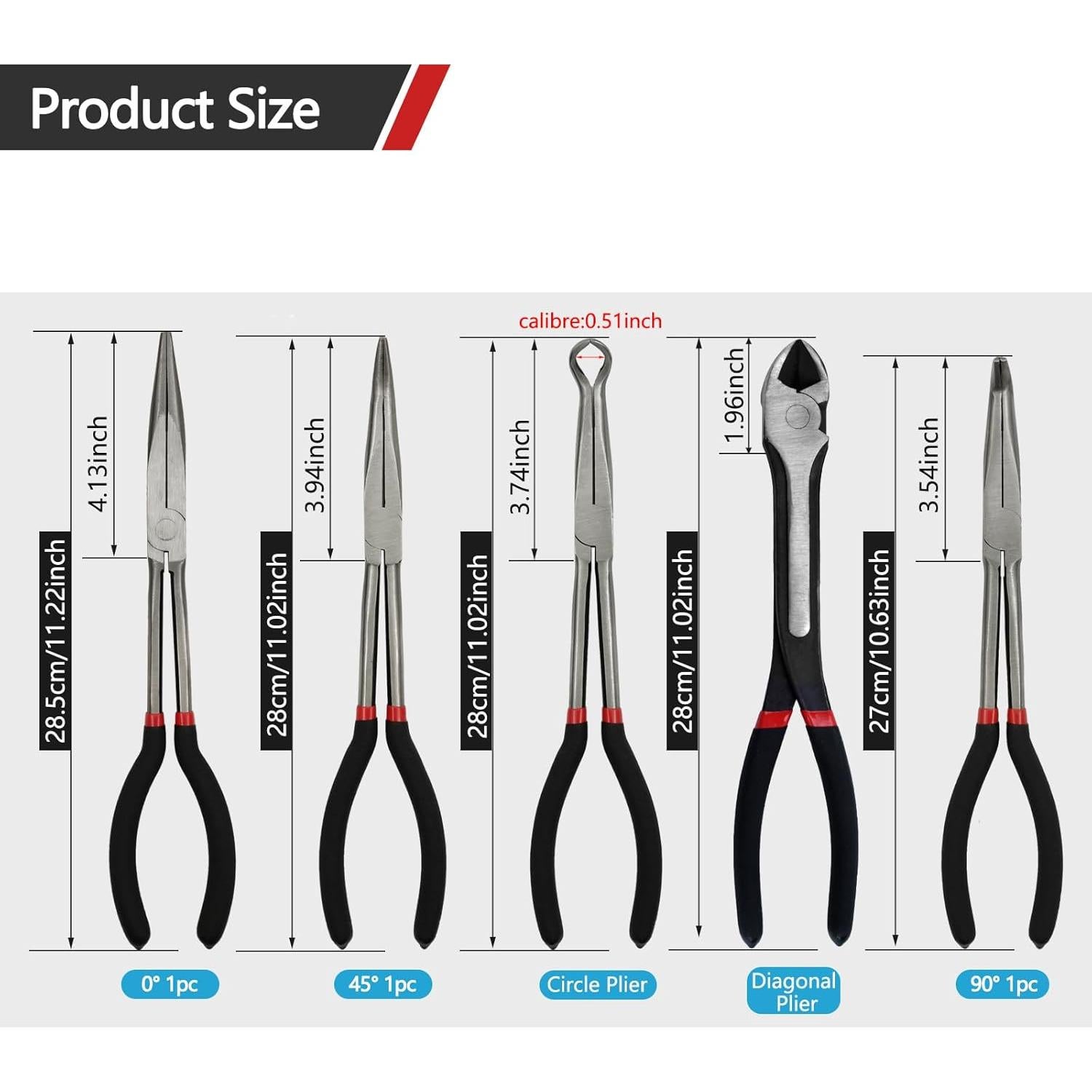 Juego de 5 Alicates de Punta Larga MFBJXC 27.94 cm Ergonómicos
