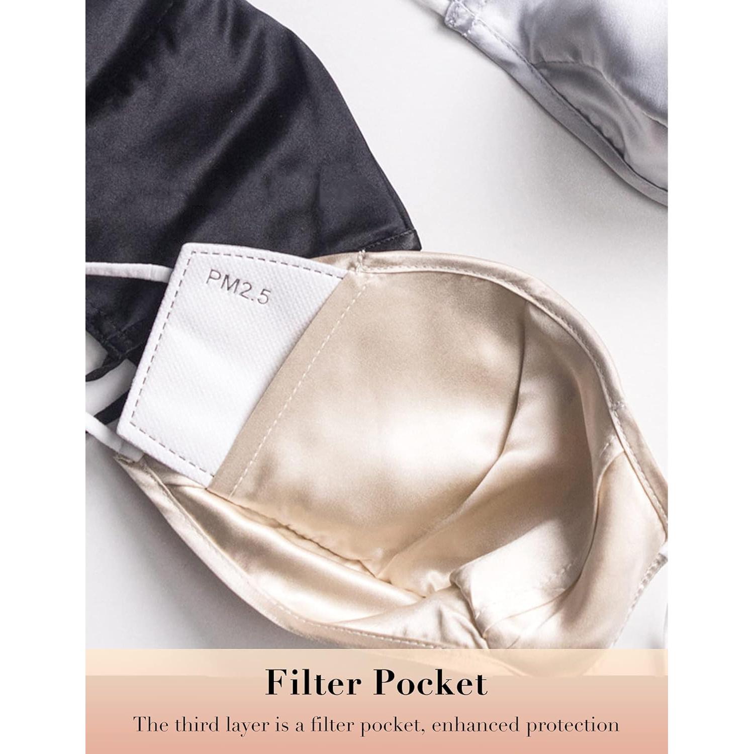 Mascarilla de Seda de Morera 100% Ajustable con Filtro Plata