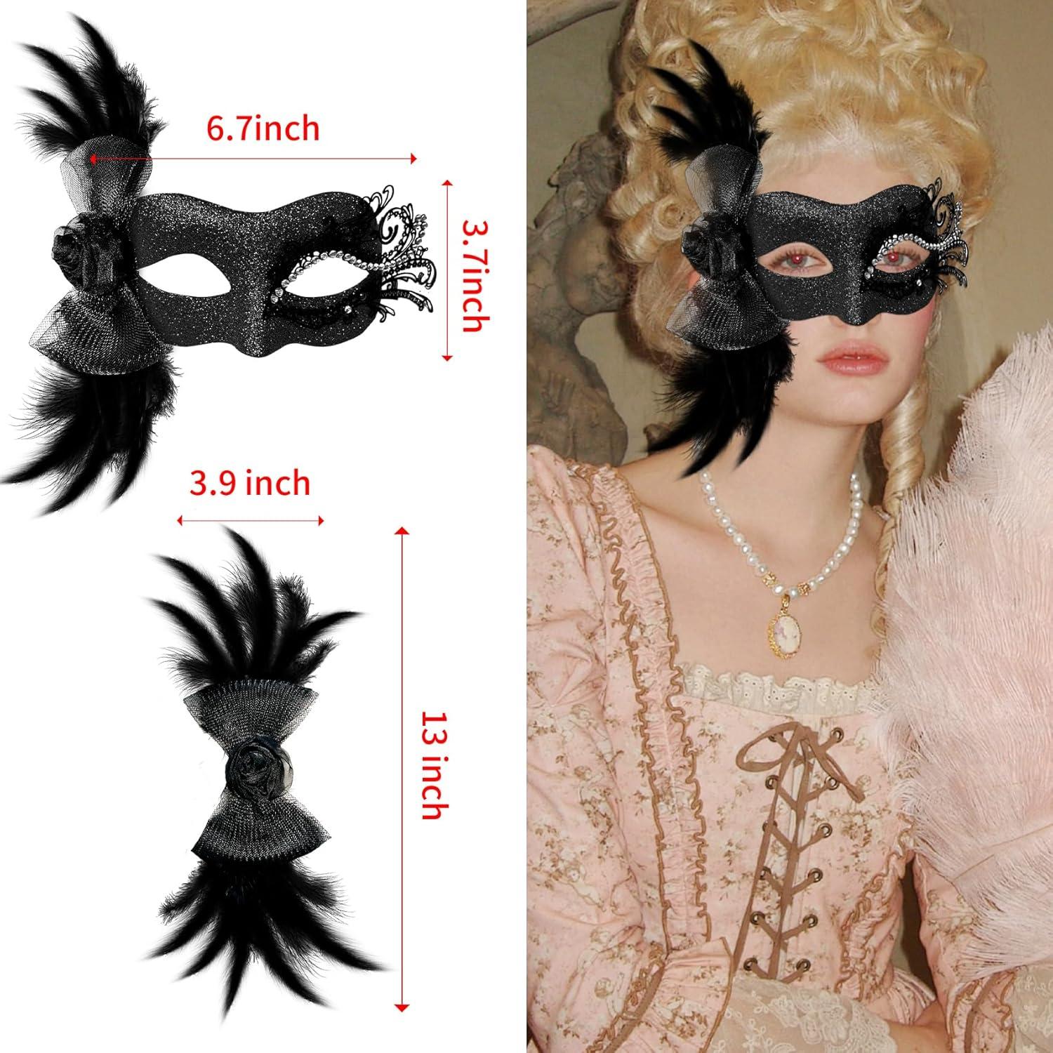 Máscara de Mascarada Elegante Verde con Plumas para Mujeres