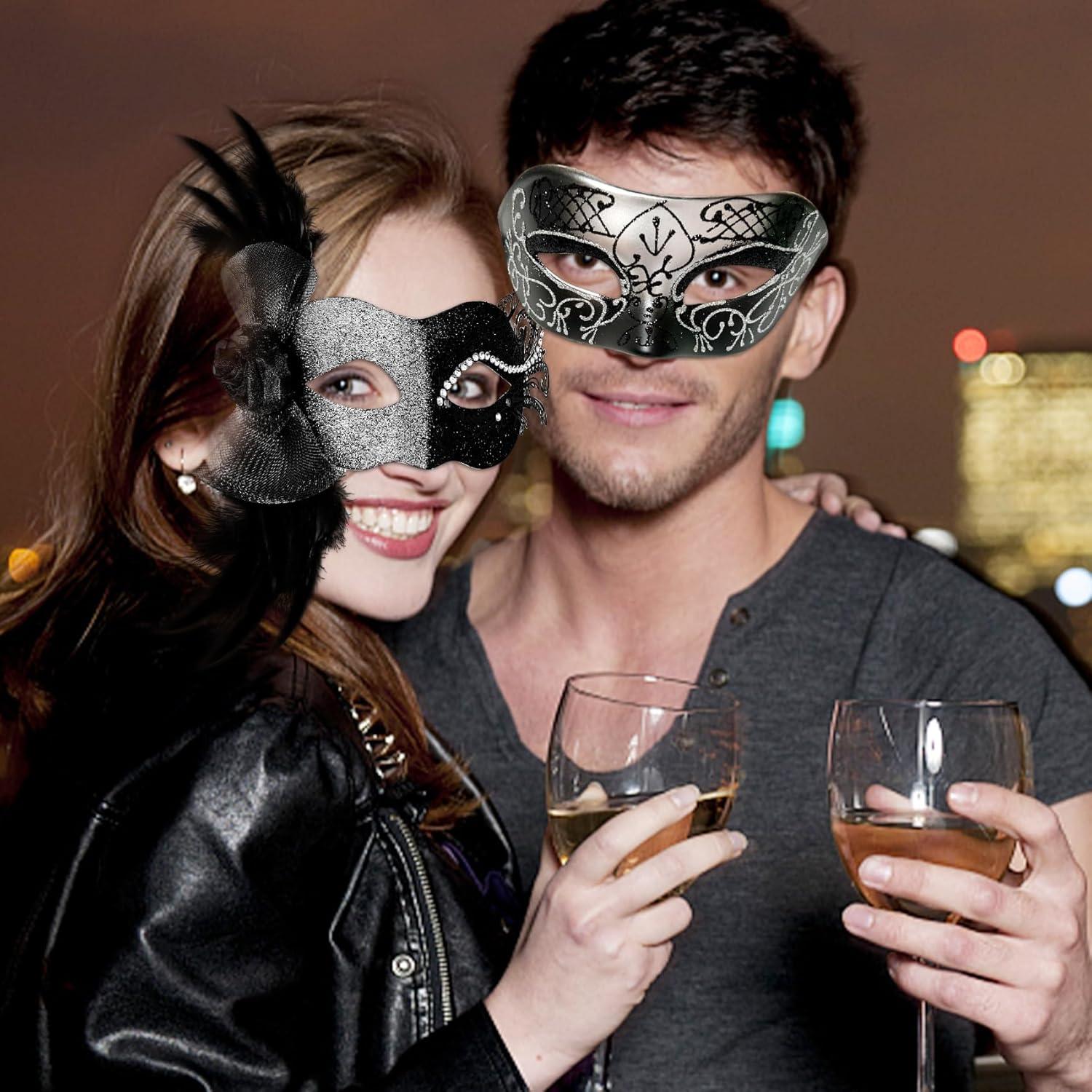 Máscara de Mascarada Elegante Verde con Plumas para Mujeres