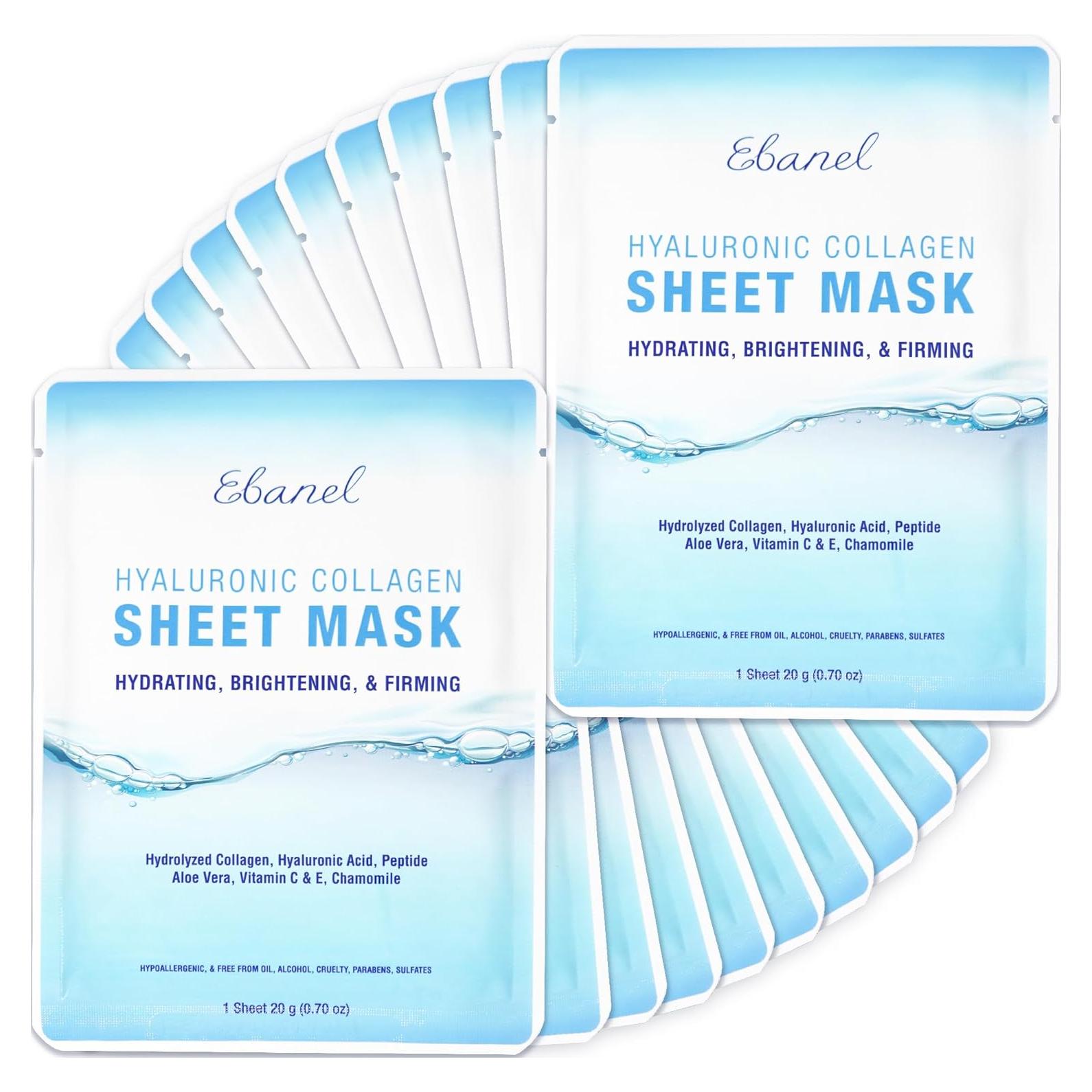 Mascarillas Faciales Hidratantes Ebanel - 20 Piezas Colágeno