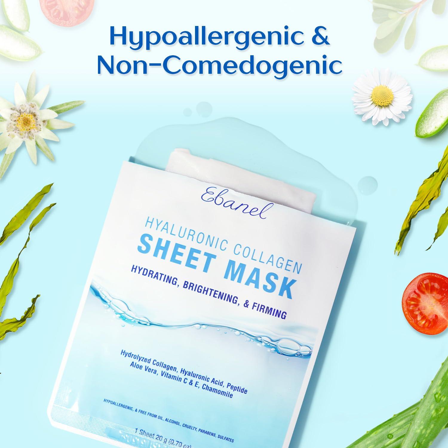 Mascarillas Faciales Hidratantes Ebanel - 20 Piezas Colágeno