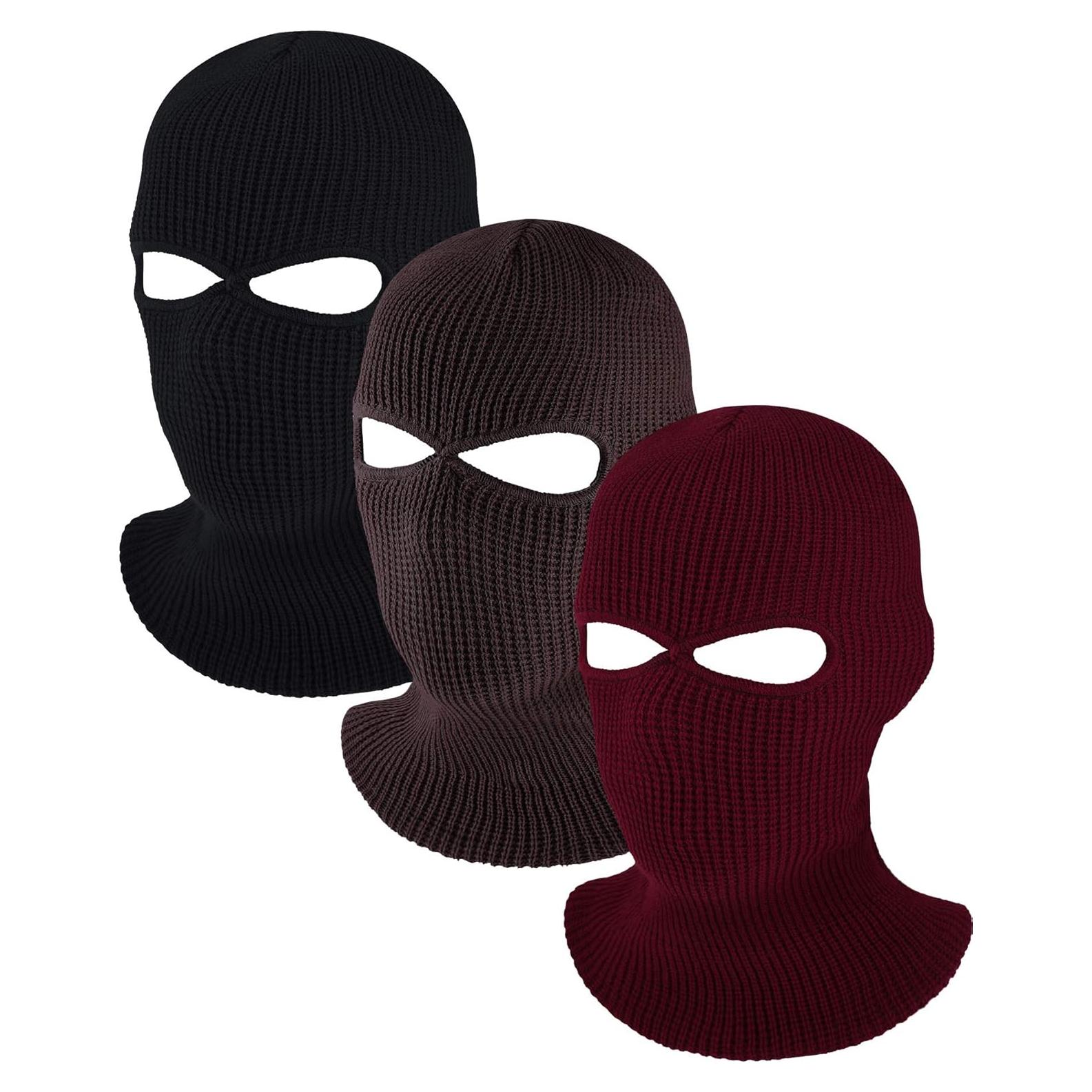 Blulu 3 Pack Máscaras de Esquí Tejidas Invierno 2 Agujeros