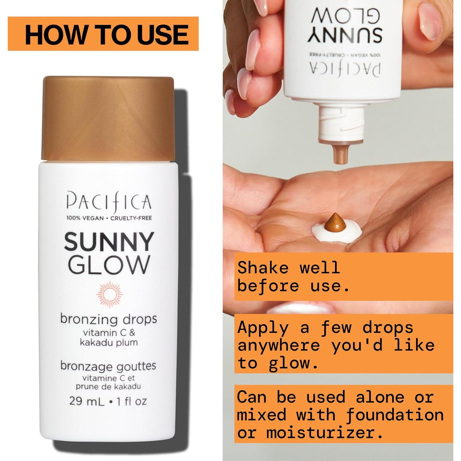 Bronceador Líquido Pacifica Sunny Glow - 40.82g, Brillo Natural