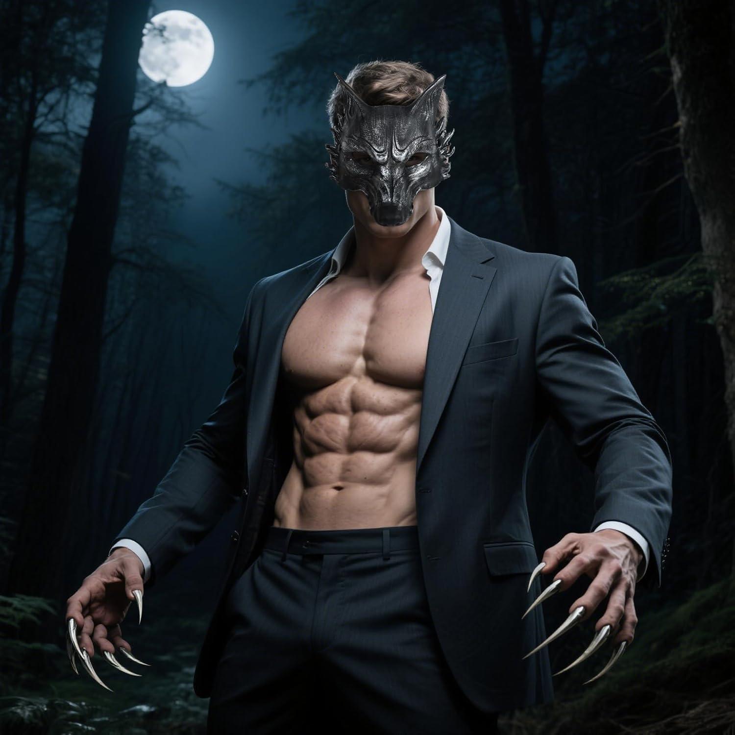 Máscara de Lobo VZQI Adulto Halloween Medio Rostro Realista