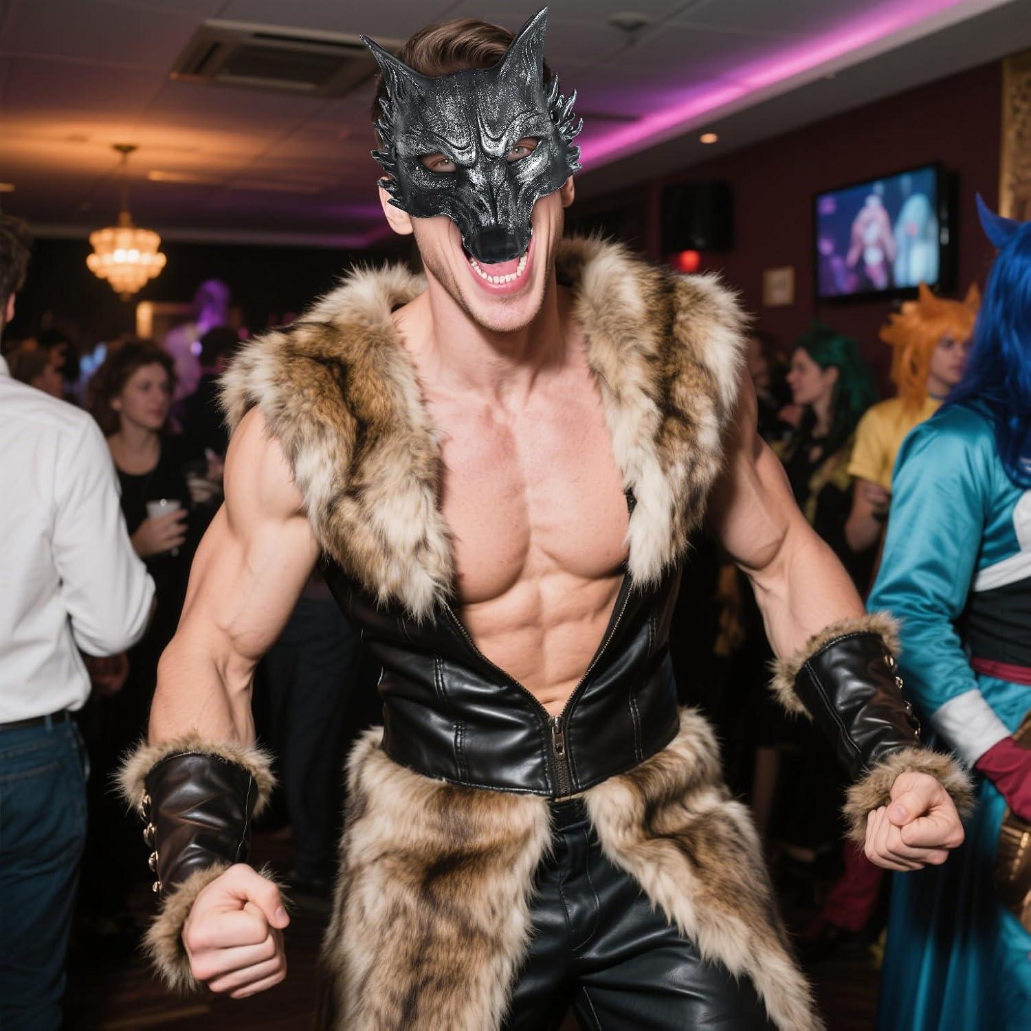 Máscara de Lobo VZQI Adulto Halloween Medio Rostro Realista