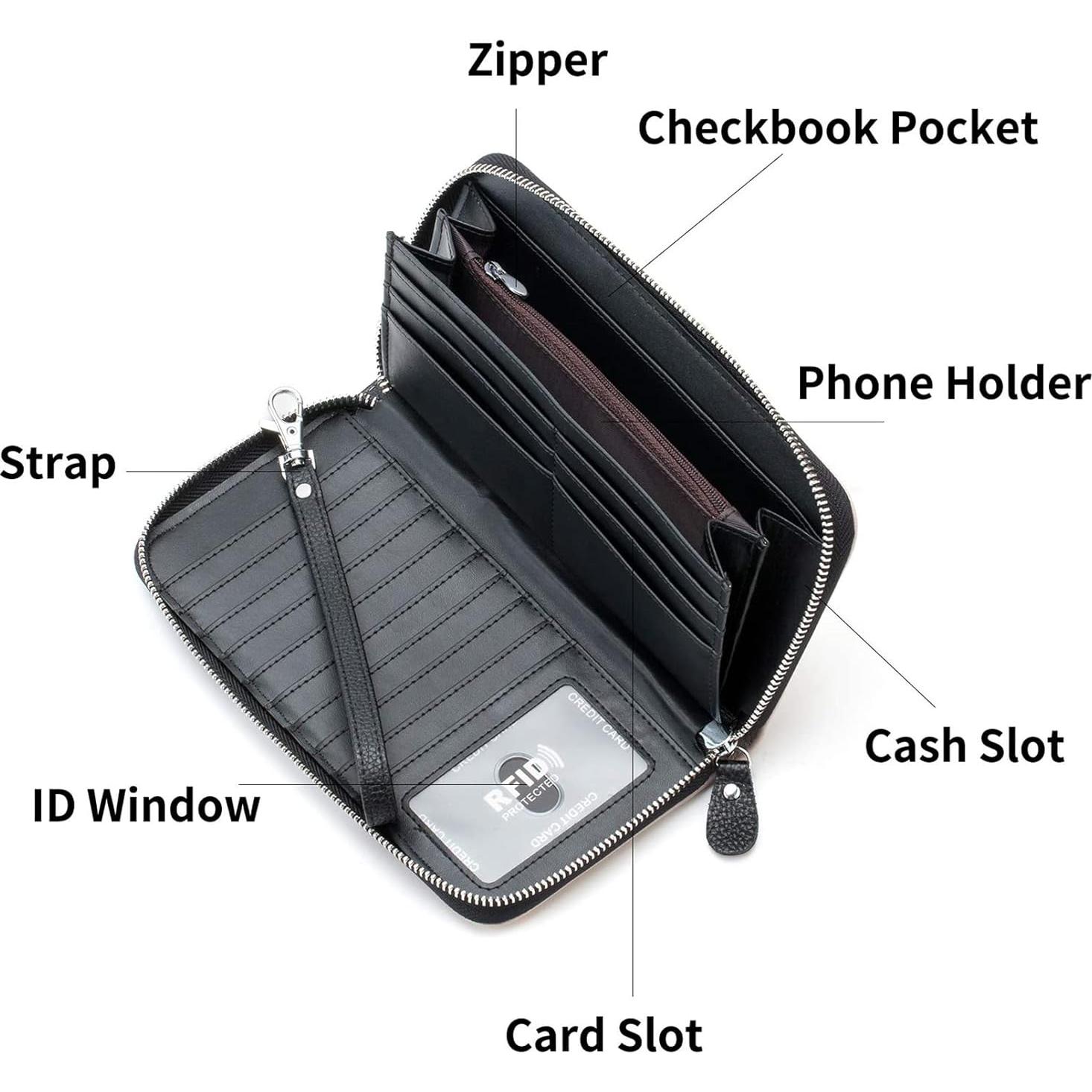 Cartera de Cuero Genuino Moflycom con Bloqueo RFID 21.6x10.9cm