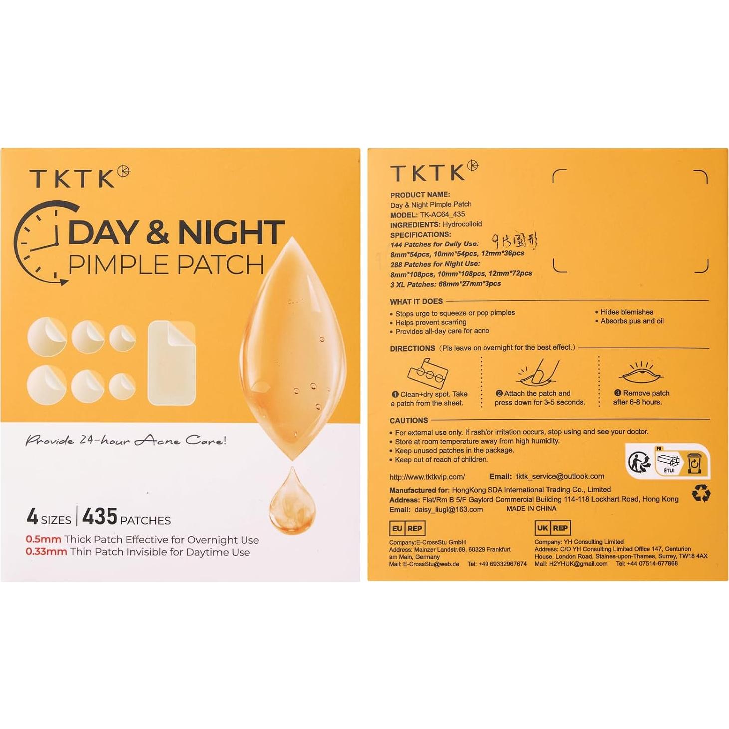 Parches para Acné TKTK - 435 Unidades, Hidrocoloides Día y Noche