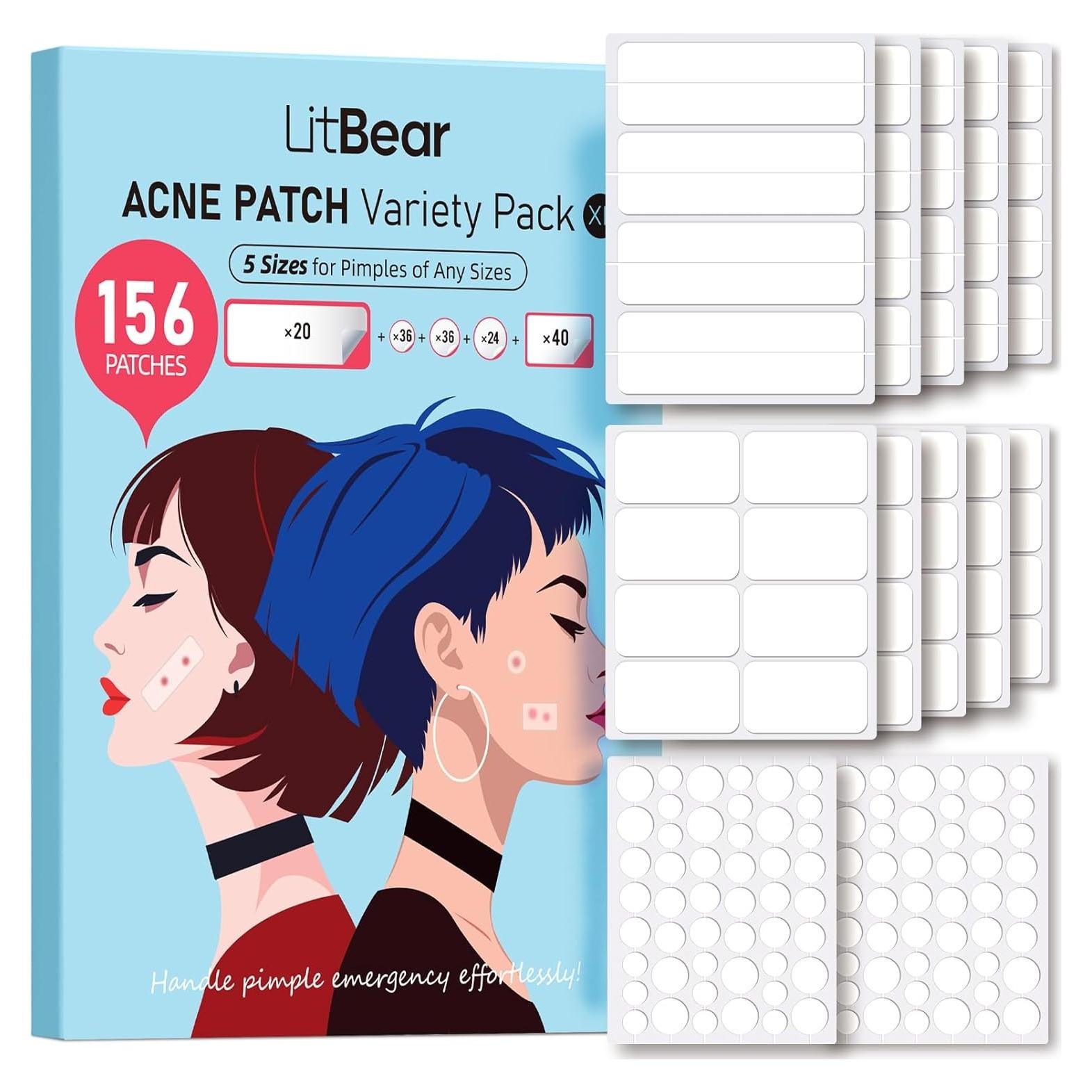 Parche Hidrocoloide para Granos LitBear - 156 Parches, 5 Tamaños