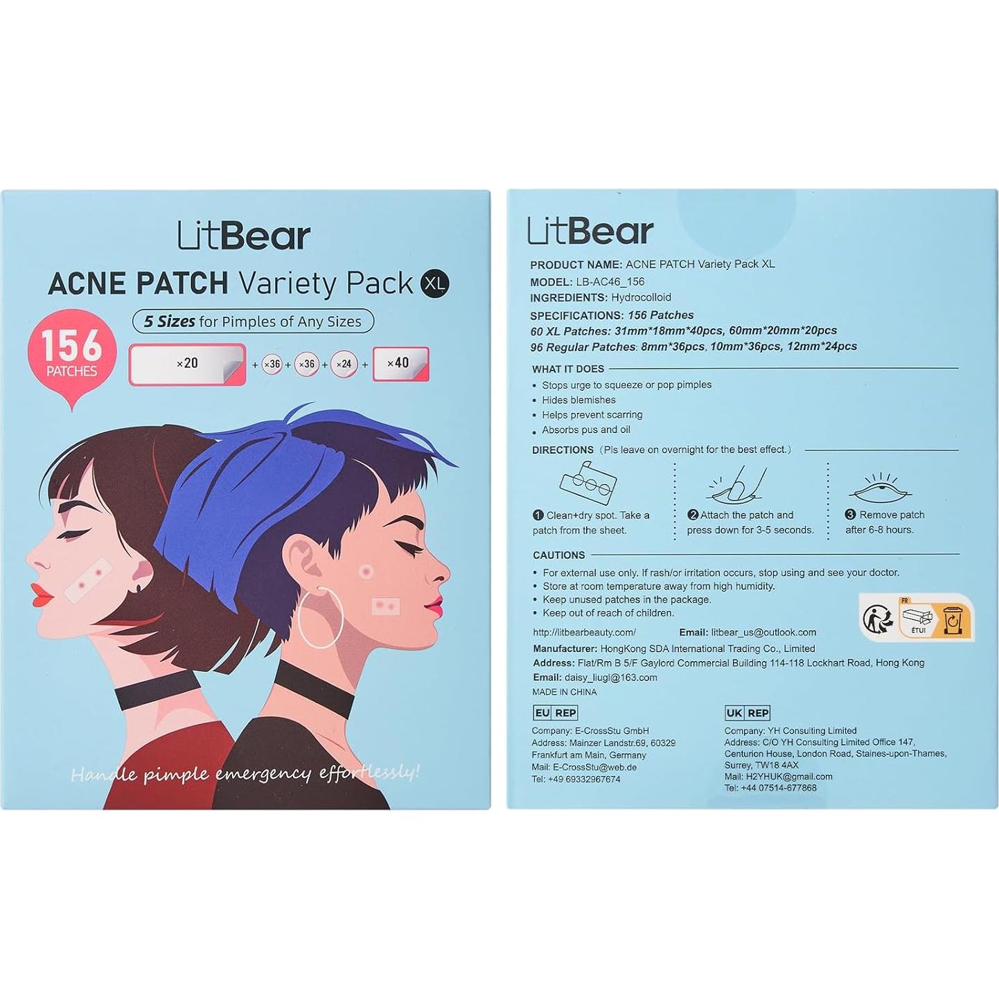 Parche Hidrocoloide para Granos LitBear - 156 Parches, 5 Tamaños