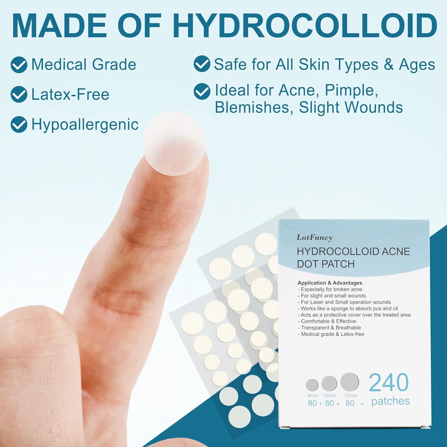 Parches para Acné LotFancy - 240 Unidades, 3 Tamaños (8, 10, 12mm)
