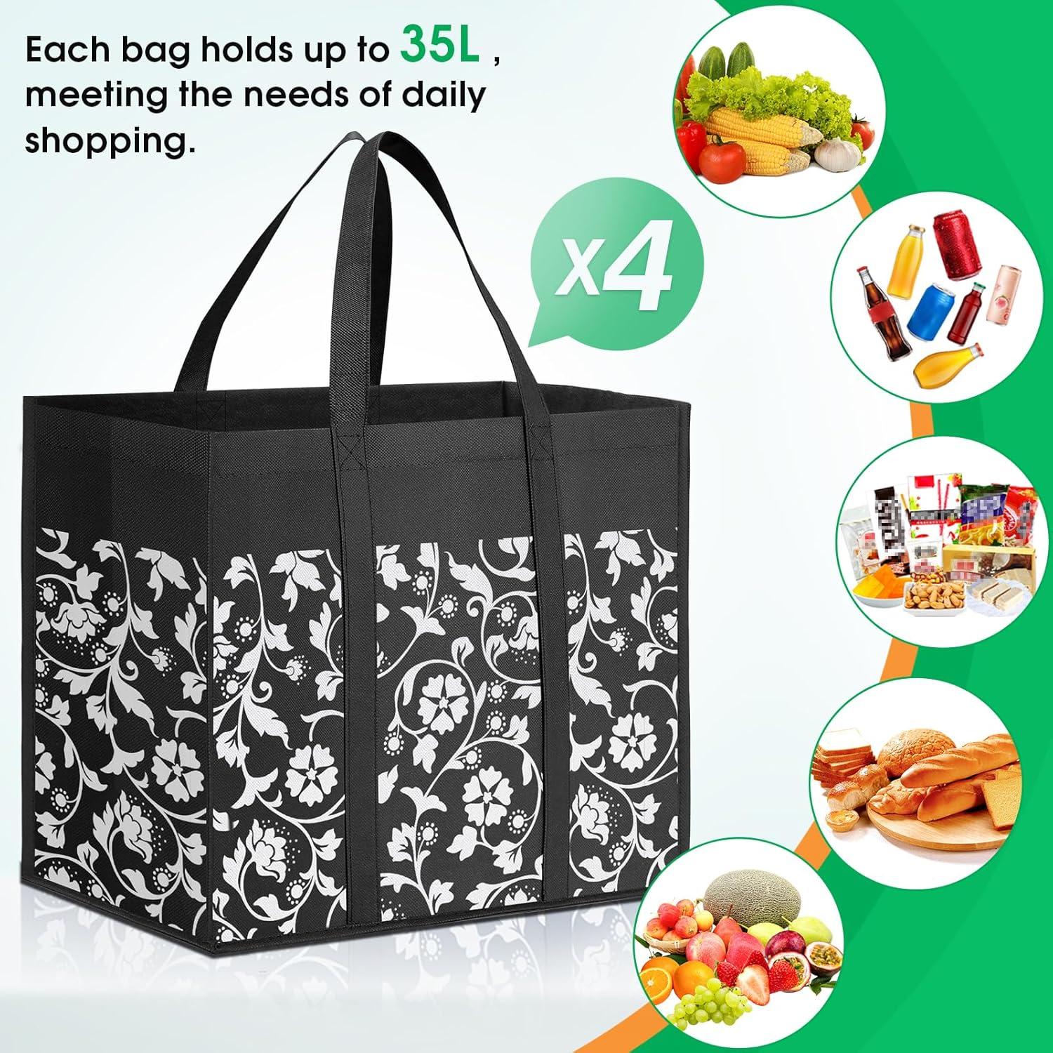 Bolsas de Compras Reutilizables WOWBOX 4 Piezas 35L Negro