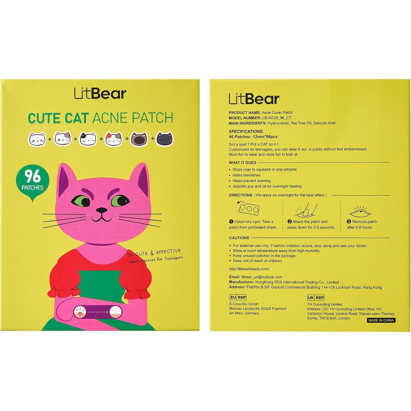 Parche para Acné LitBear Gato Hidrocoloide 96 Parches 12mm