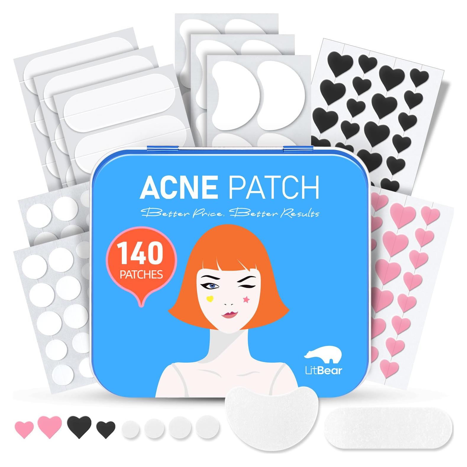 Parches Hidrocoloides para Acné LitBear - 140 Pcs, 8 Tamaños