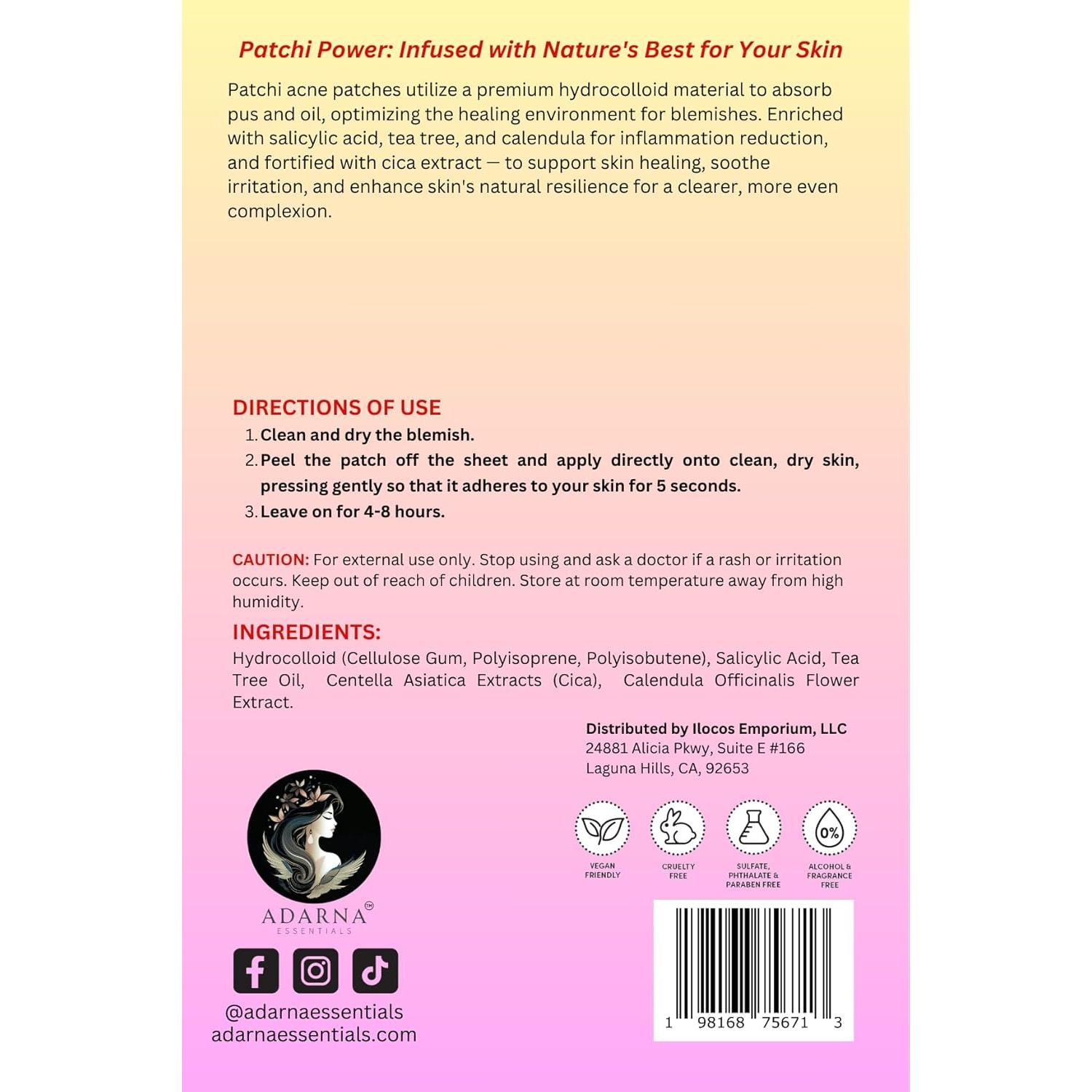 Parche Hidrocoloide para Acné Adarna Essentials 180 unidades